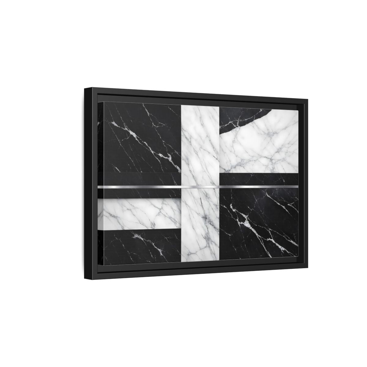 Side Mockup 6. Nature Marble Pattern Black And White Marble shown as stretched canvas wall art