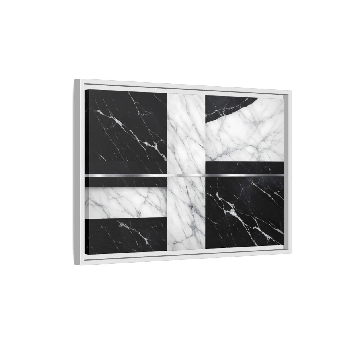 Side Mockup 1. Nature Marble Pattern Black And White Marble shown as stretched canvas wall art
