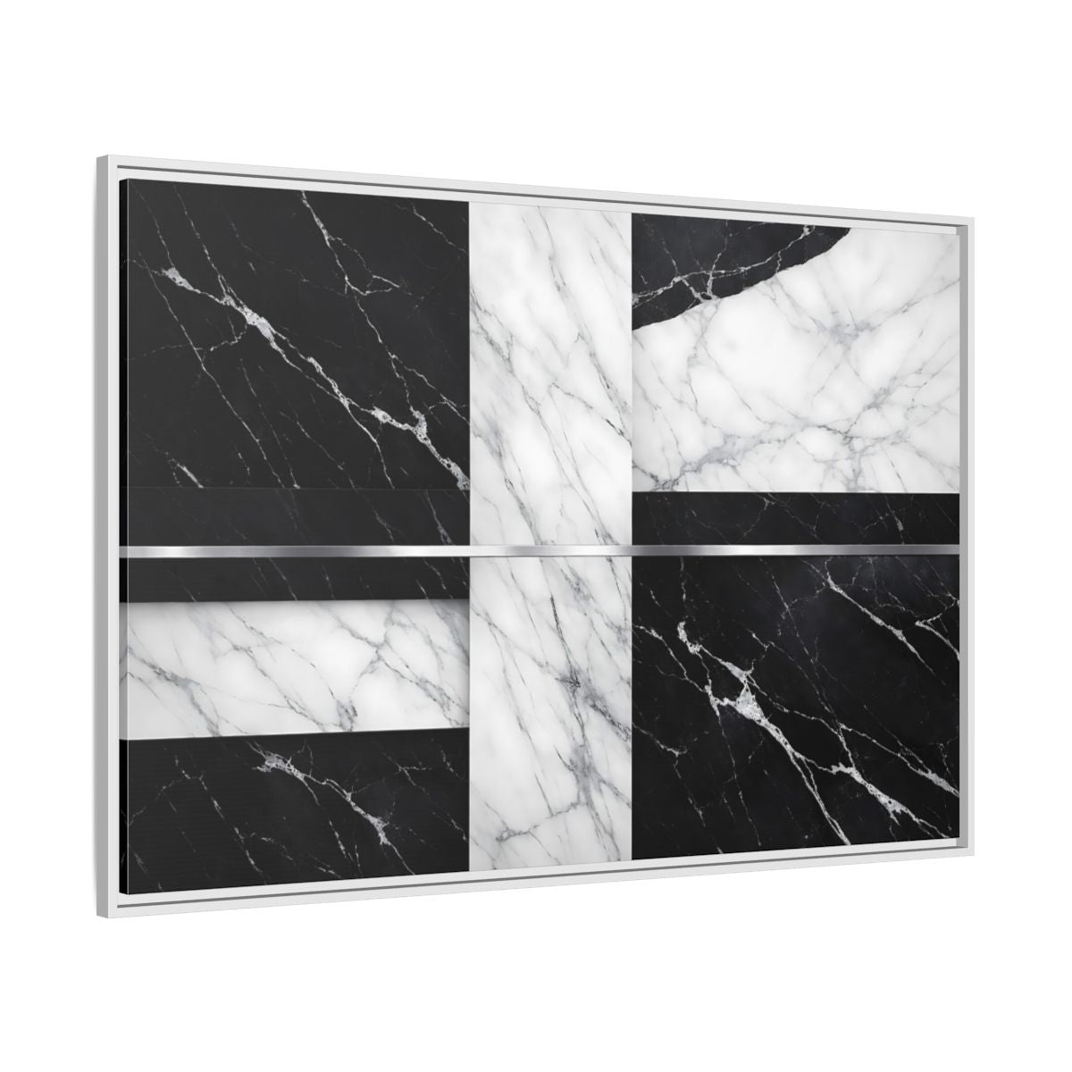 Side Mockup 7. Nature Marble Pattern Black And White Marble shown as stretched canvas wall art