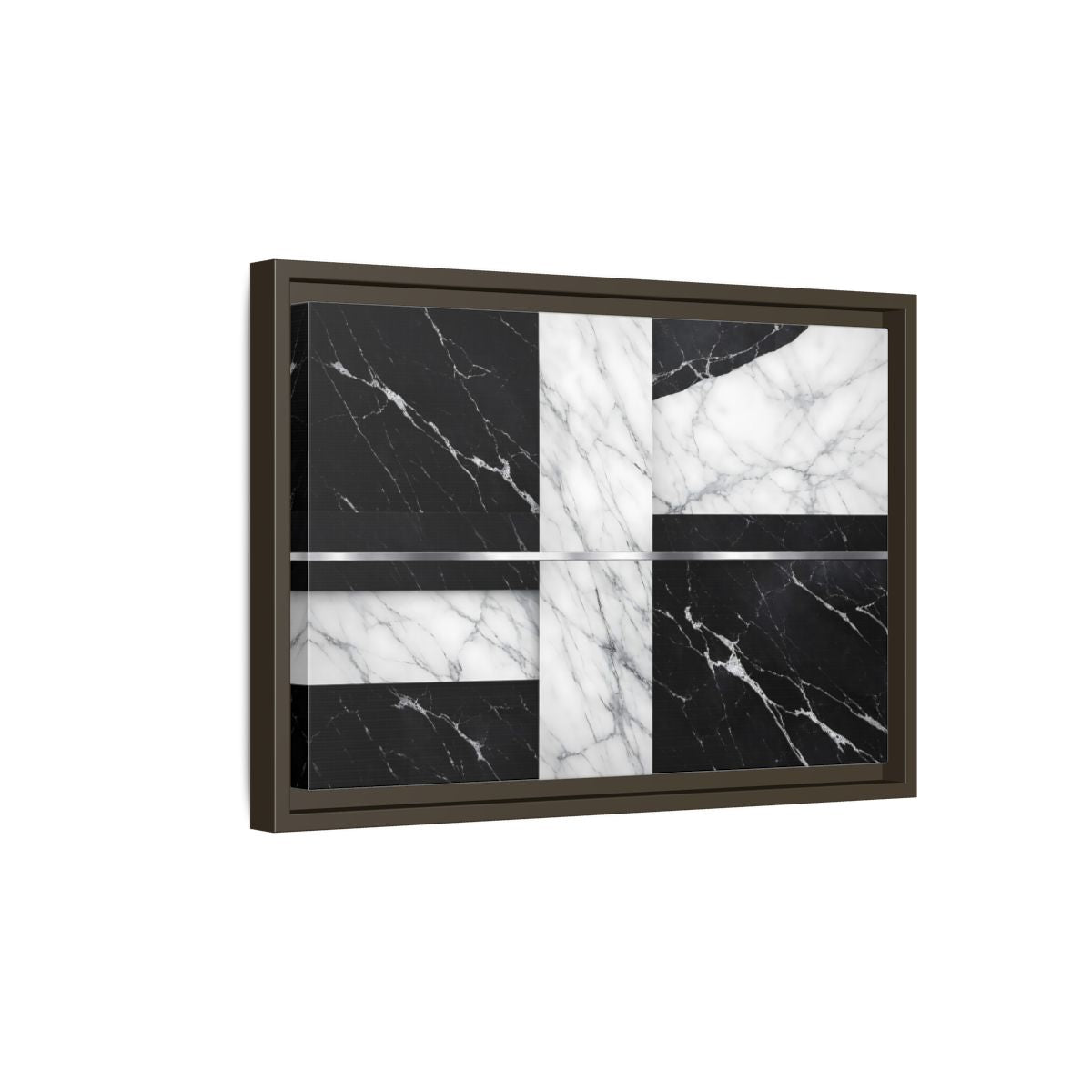 Side Mockup 5. Nature Marble Pattern Black And White Marble shown as stretched canvas wall art