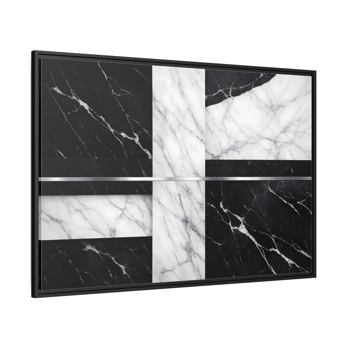 Side Mockup 12. Nature Marble Pattern Black And White Marble shown as stretched canvas wall art