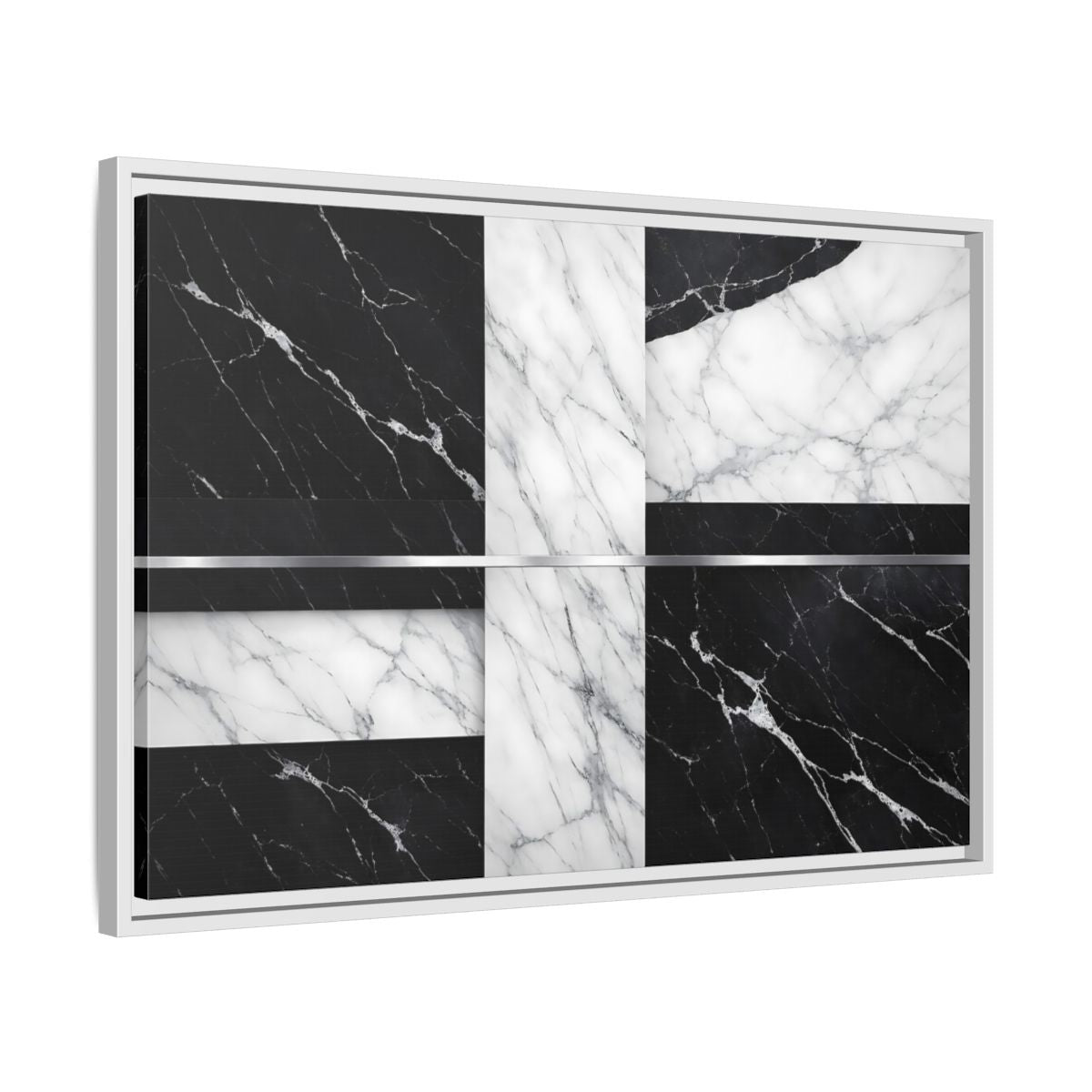 Side Mockup 10. Nature Marble Pattern Black And White Marble shown as stretched canvas wall art