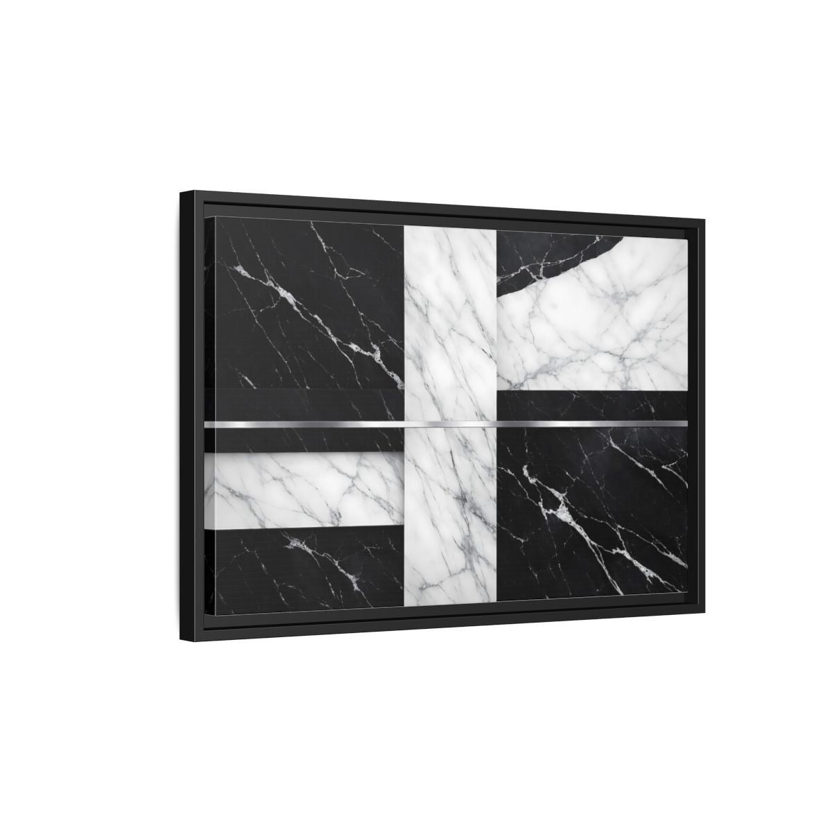 Side Mockup 3. Nature Marble Pattern Black And White Marble shown as stretched canvas wall art