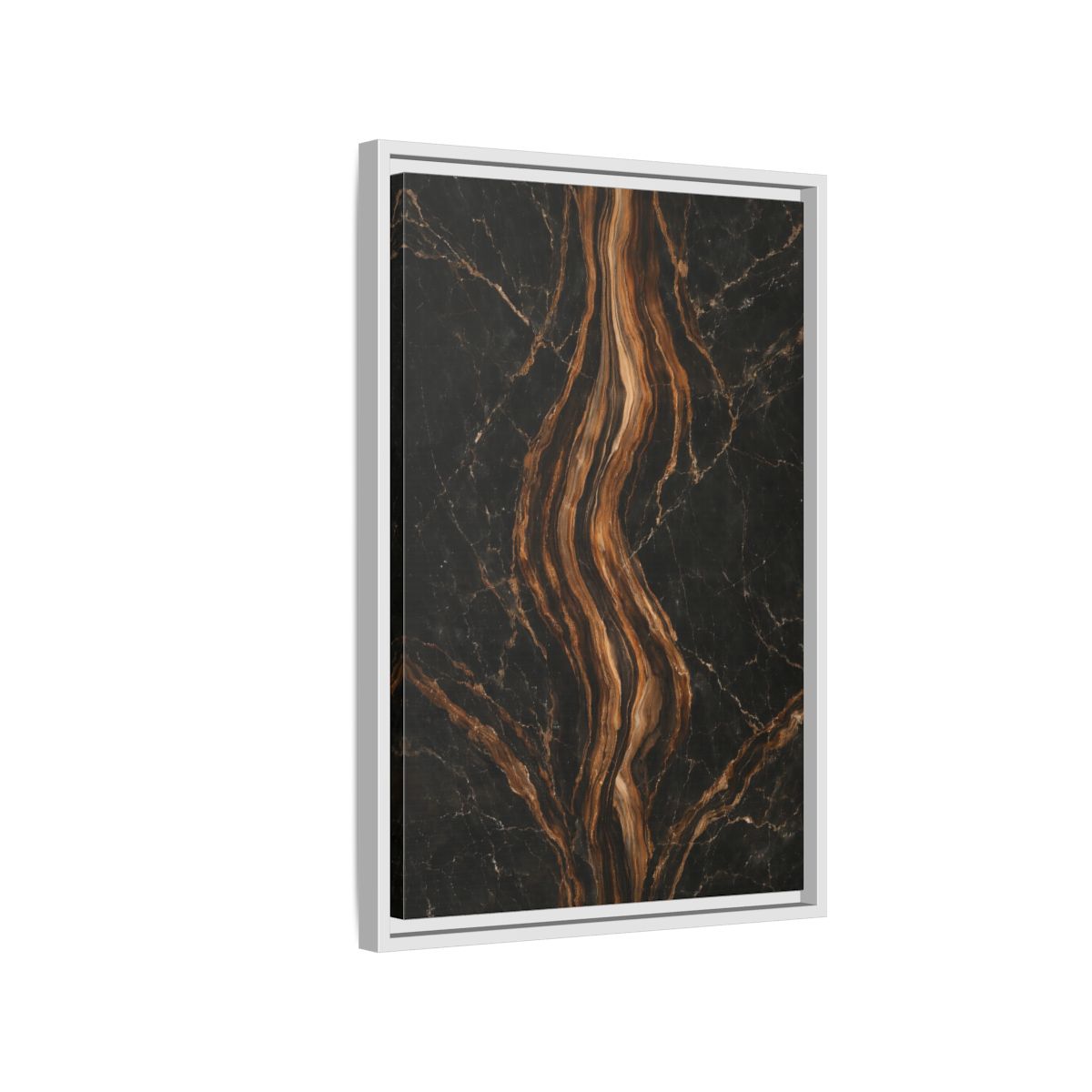Side Mockup 1. Nature Marble Texture Black Gold Marble shown as stretched canvas wall art