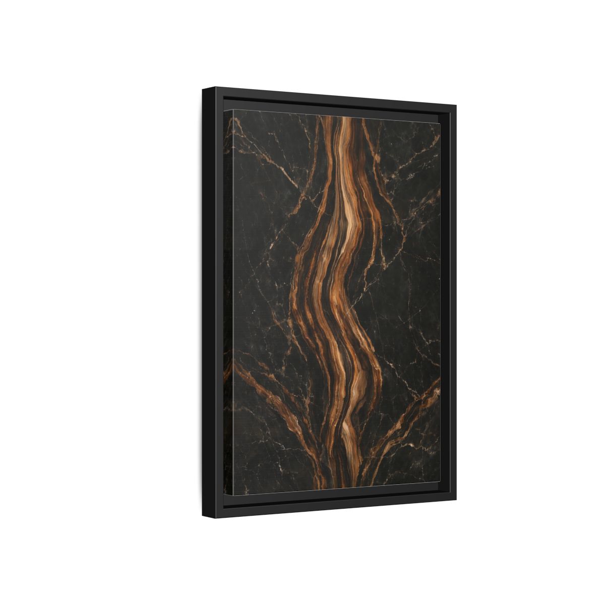 Side Mockup 6. Nature Marble Texture Black Gold Marble shown as stretched canvas wall art
