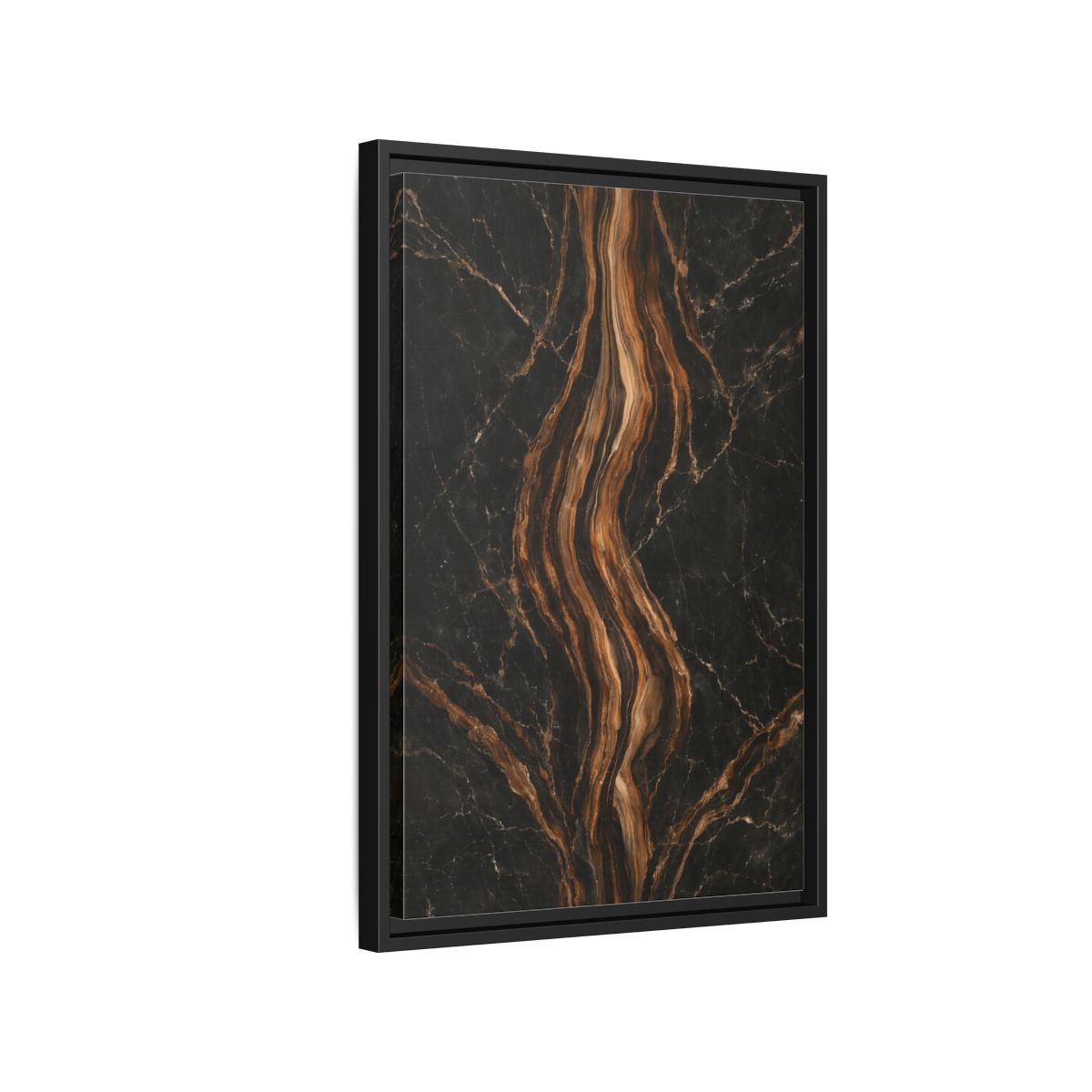 Side Mockup 3. Nature Marble Texture Black Gold Marble shown as stretched canvas wall art