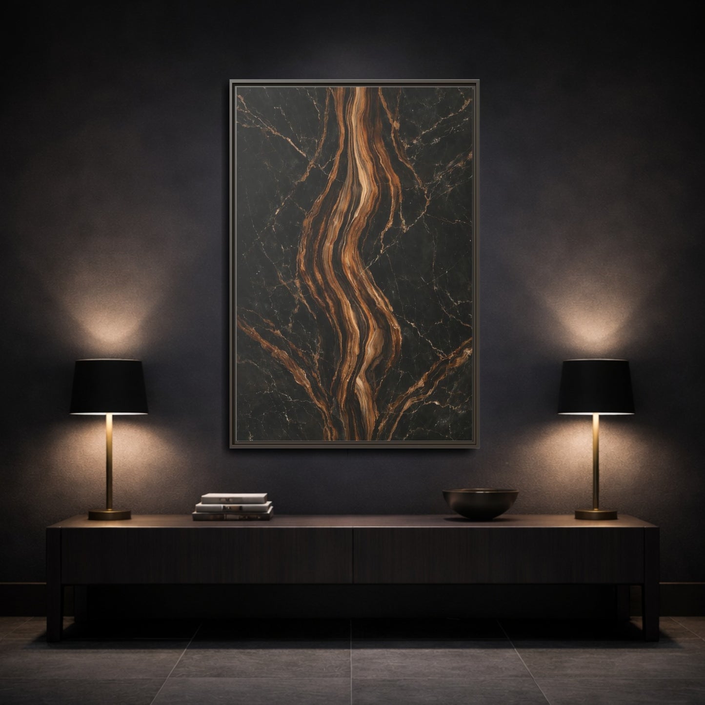 Mockup 2. Nature Marble Texture Black Gold Marble shown as stretched canvas wall art
