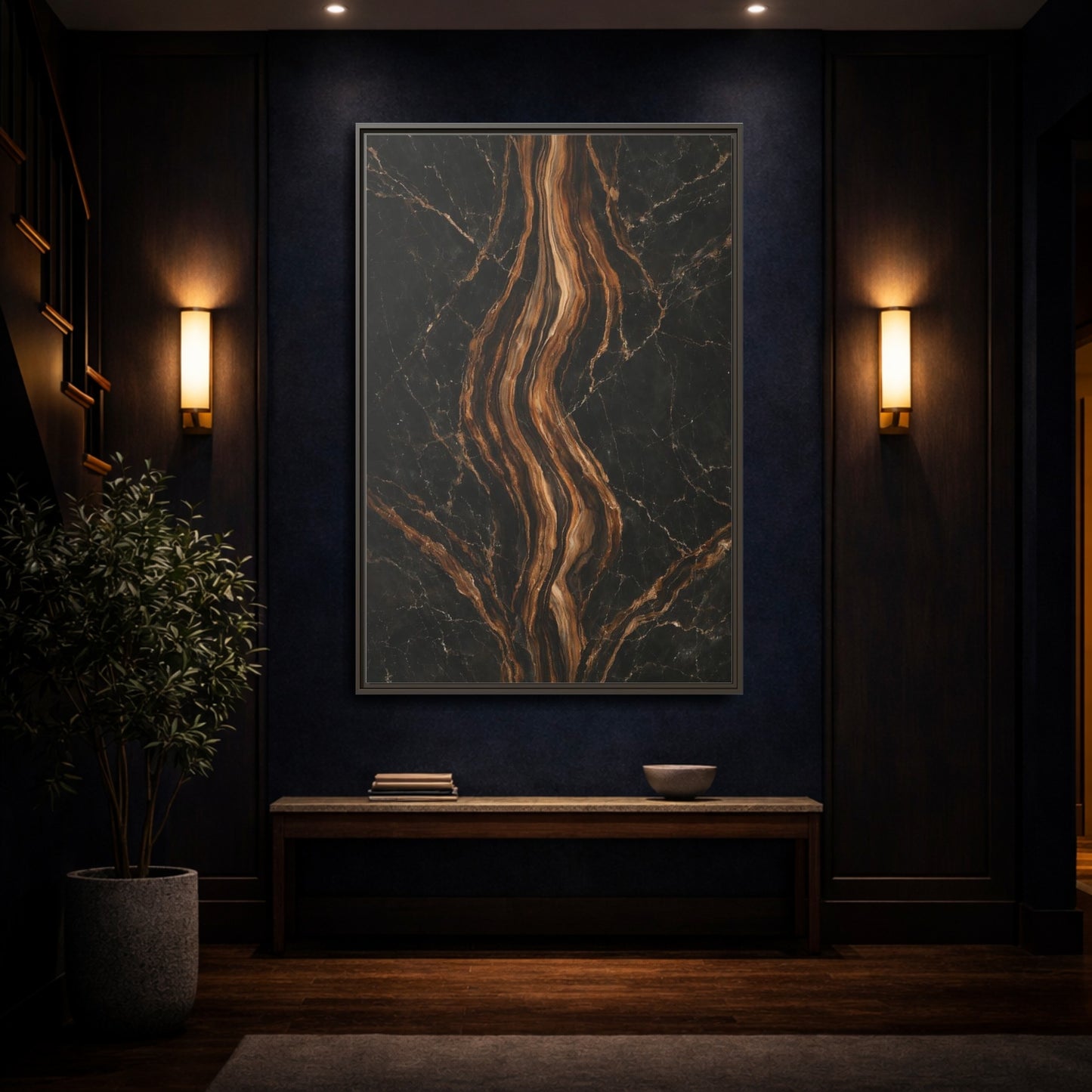 Mockup 3. Nature Marble Texture Black Gold Marble shown as stretched canvas wall art