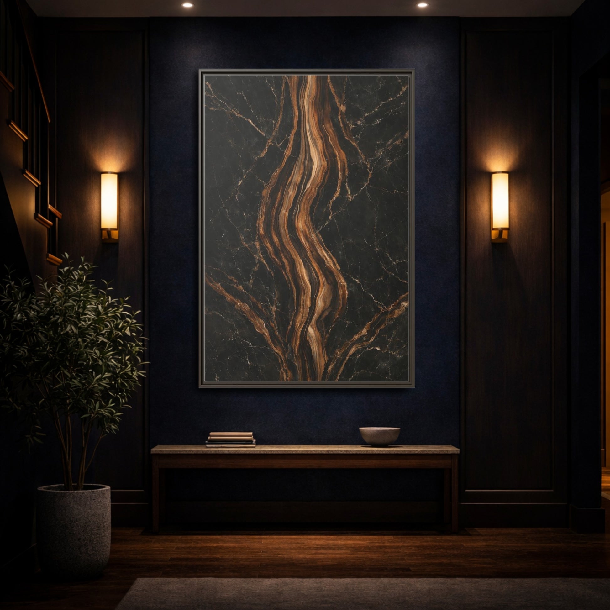 Mockup 3. Nature Marble Texture Black Gold Marble shown as stretched canvas wall art