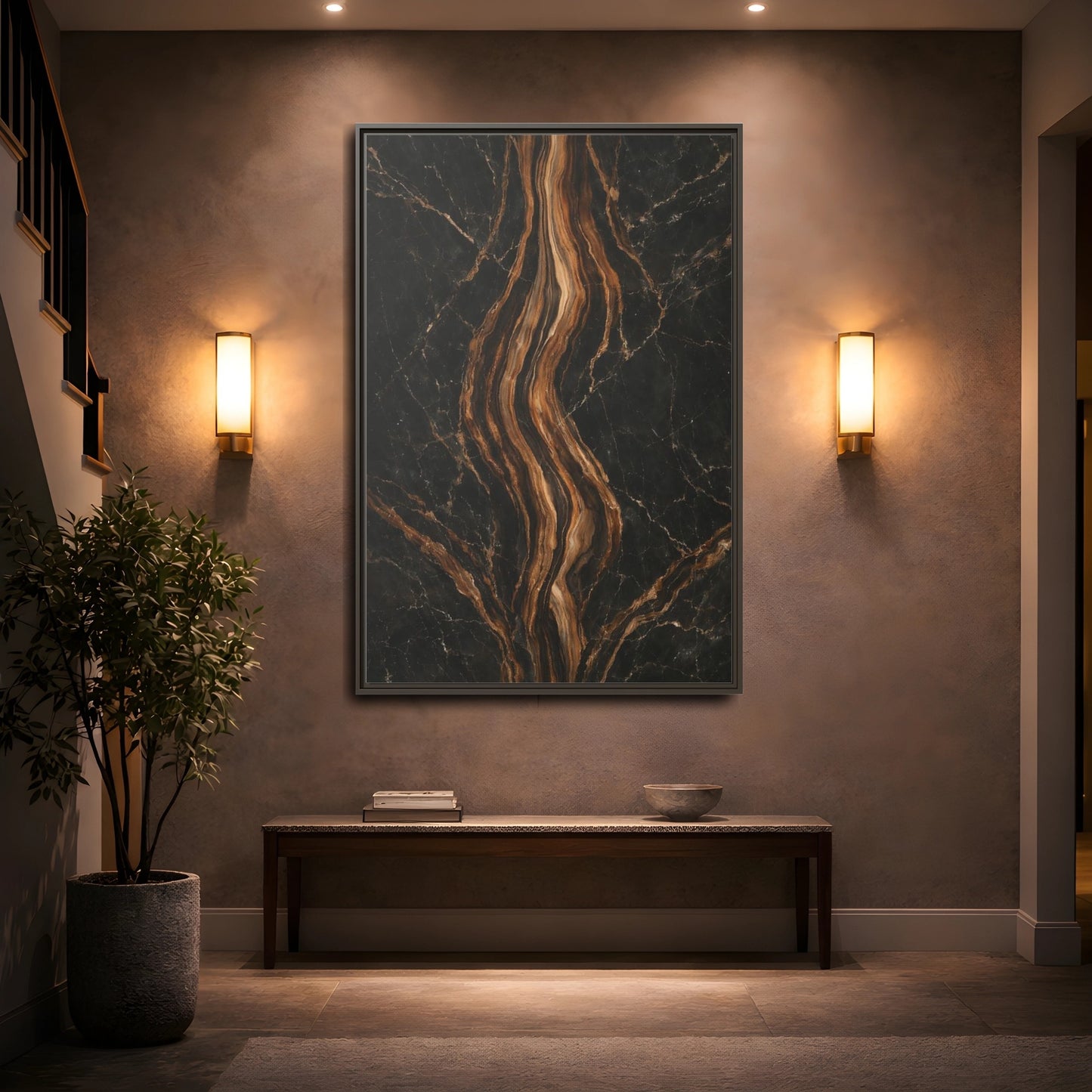 Mockup 4. Nature Marble Texture Black Gold Marble shown as stretched canvas wall art