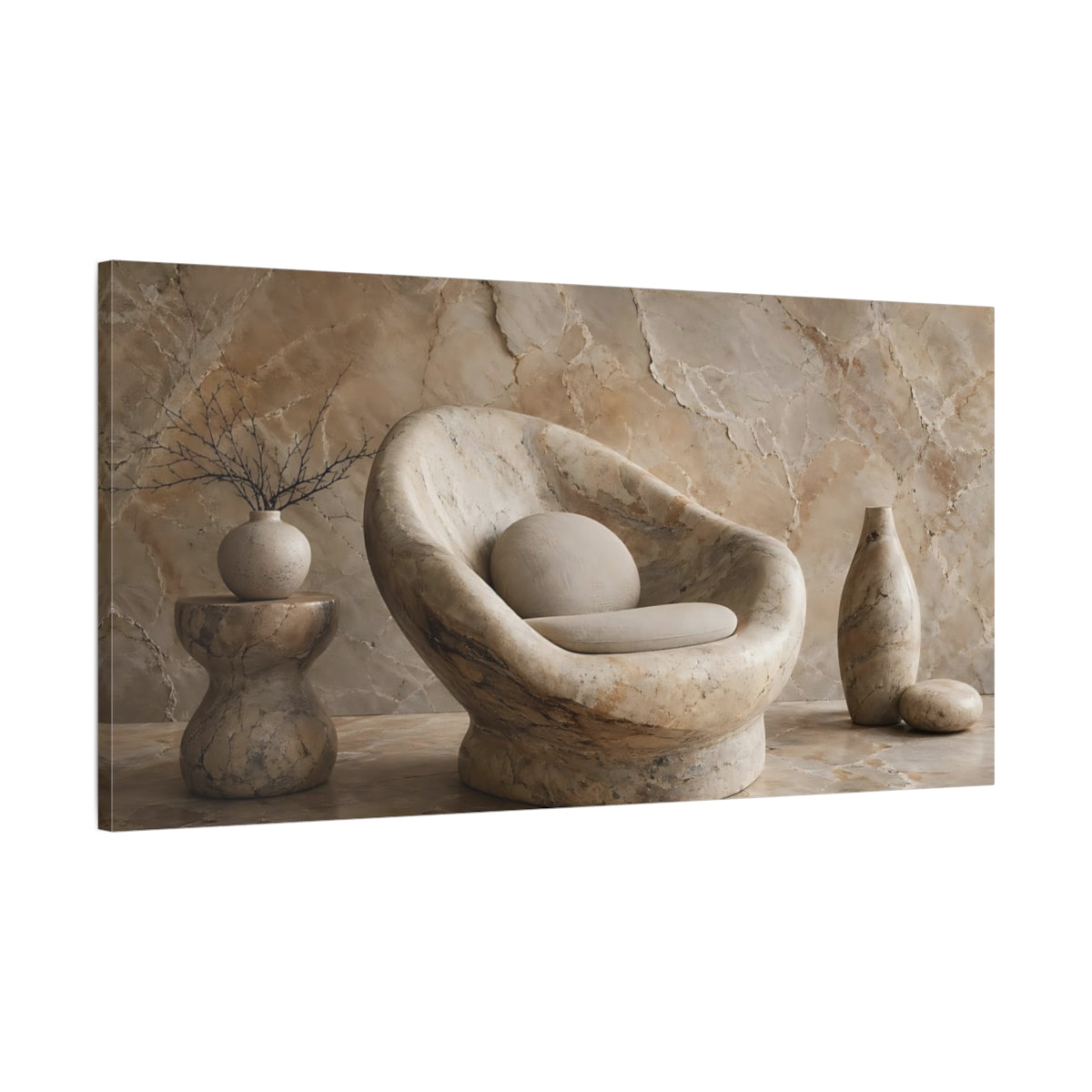 Main Mockup. Nature Marble Texture Brown And Beige shown as stretched canvas wall art
