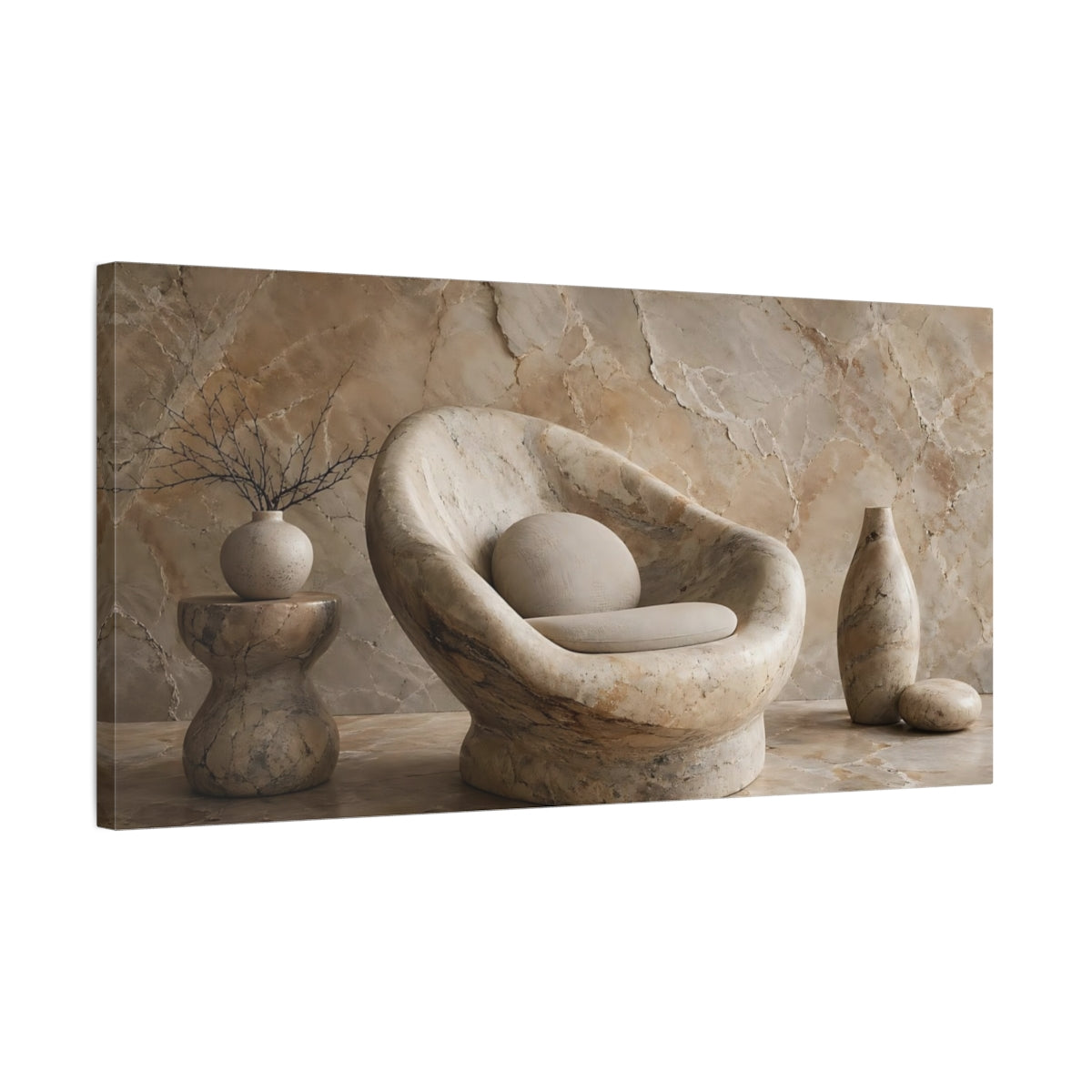 Side Mockup 1. Nature Marble Texture Brown And Beige shown as stretched canvas wall art