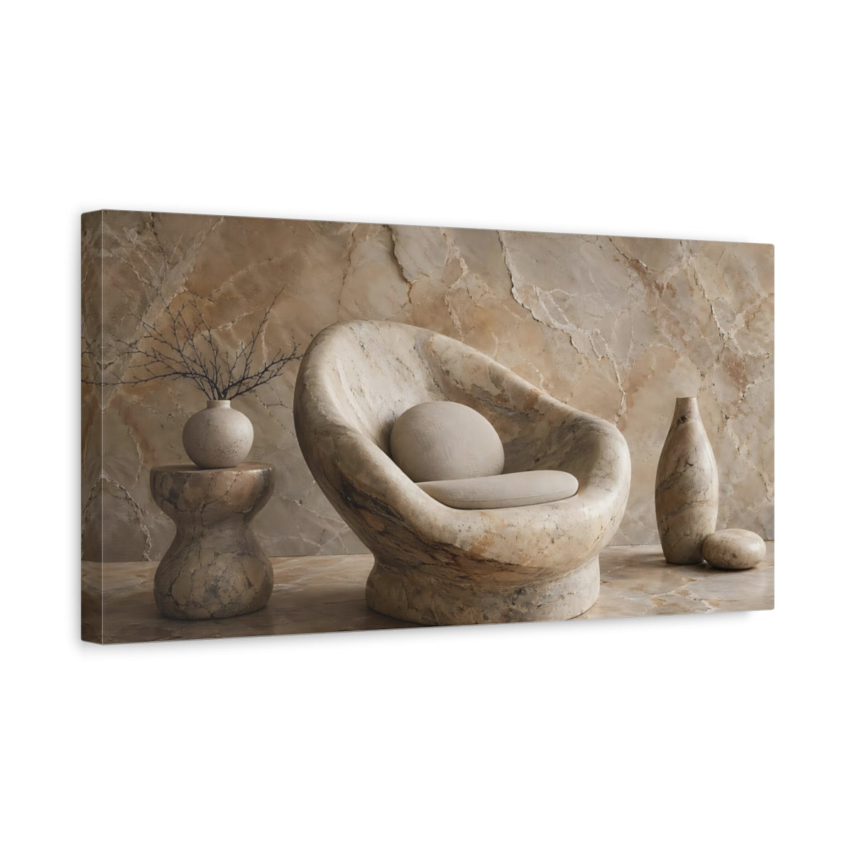 Side Mockup 3. Nature Marble Texture Brown And Beige shown as stretched canvas wall art