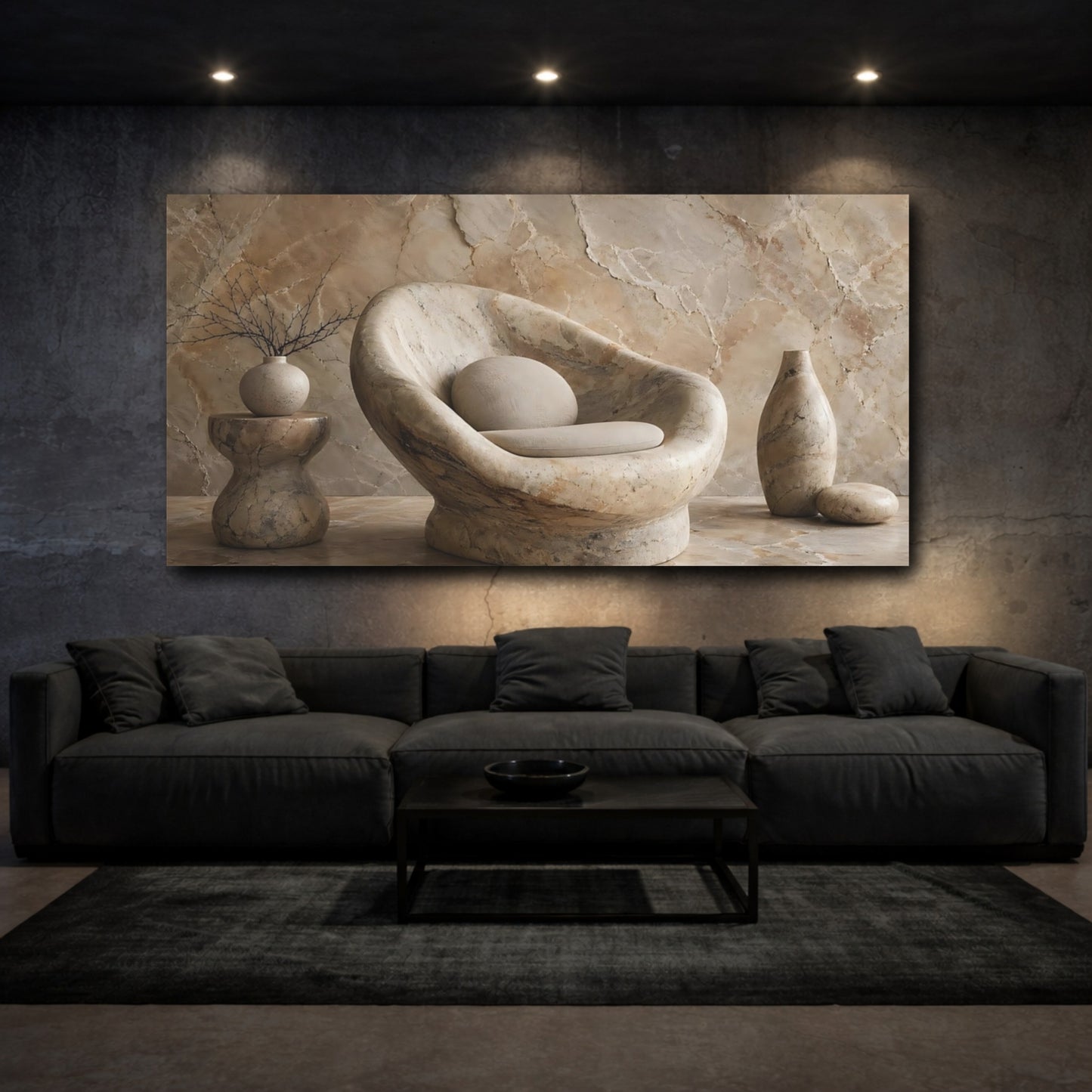 Mockup 2. Nature Marble Texture Brown And Beige shown as stretched canvas wall art