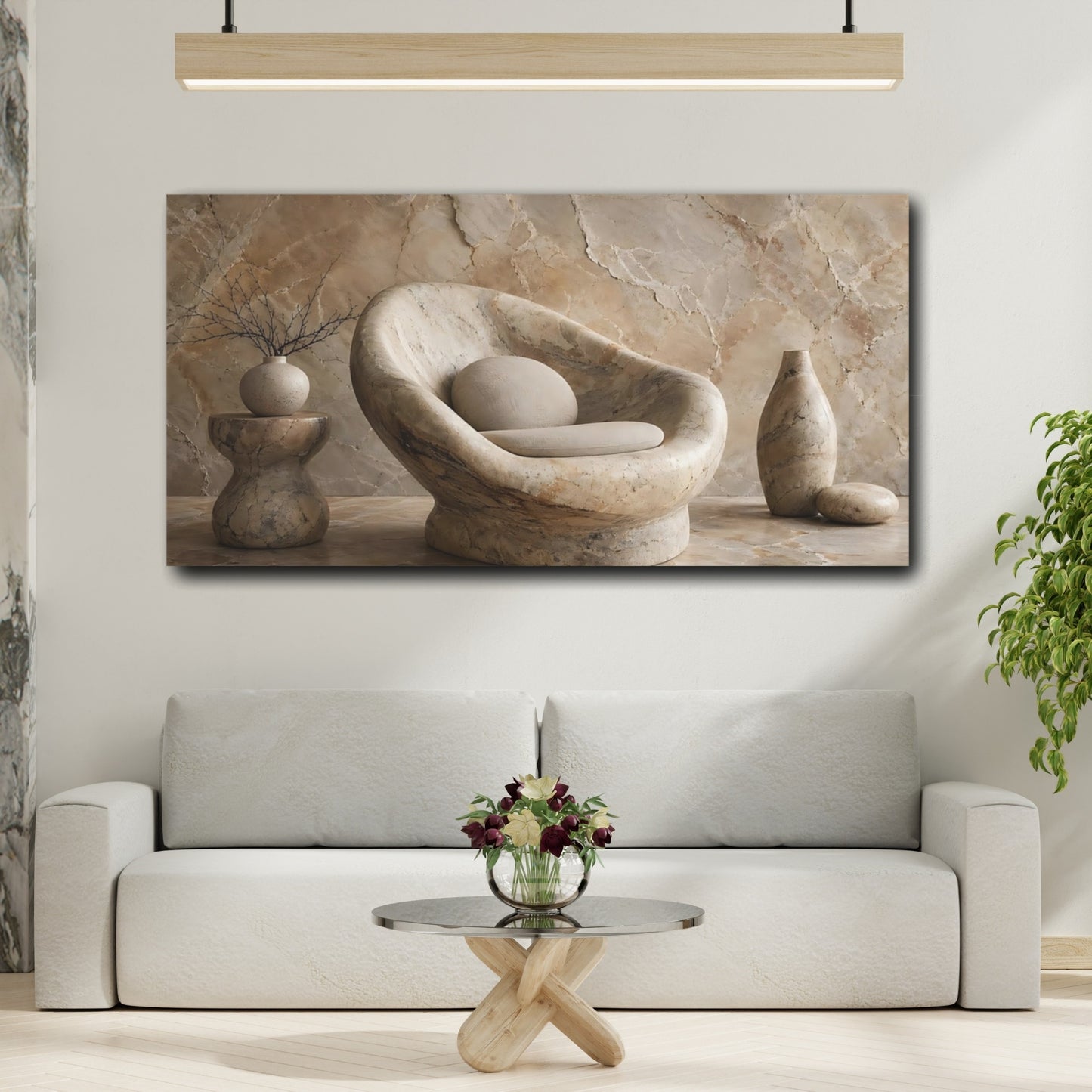Mockup 3. Nature Marble Texture Brown And Beige shown as stretched canvas wall art