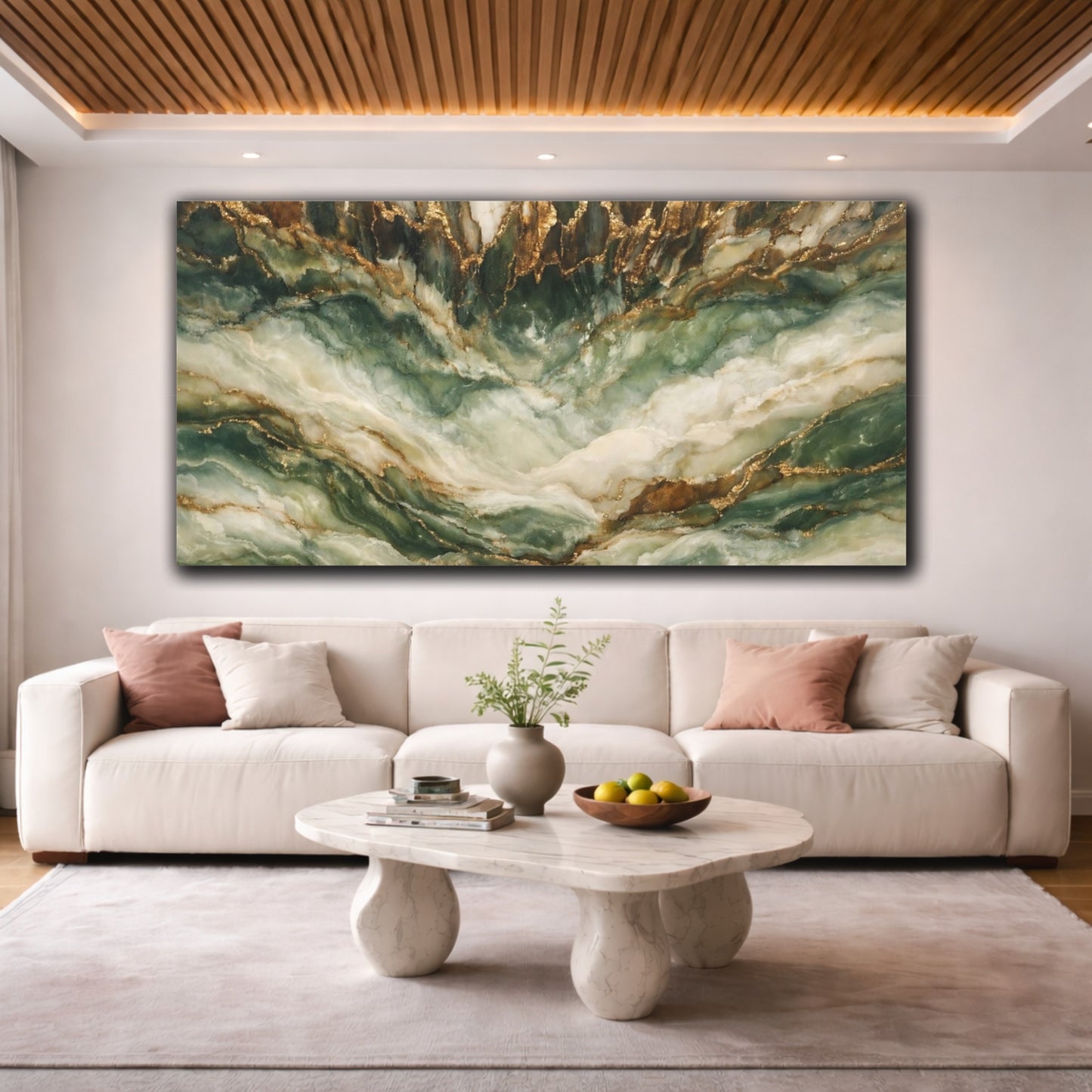 Mockup 3. Nature Marble Texture Green Gold Marble shown as stretched canvas wall art