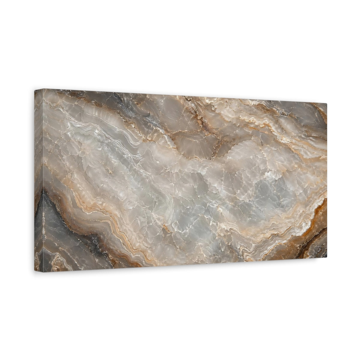 Side Mockup 3. Nature Marble Texture Grey And Brown Marble shown as stretched canvas wall art