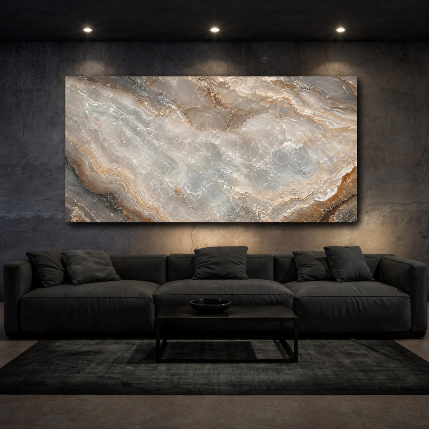 Mockup 2. Nature Marble Texture Grey And Brown Marble shown as stretched canvas wall art