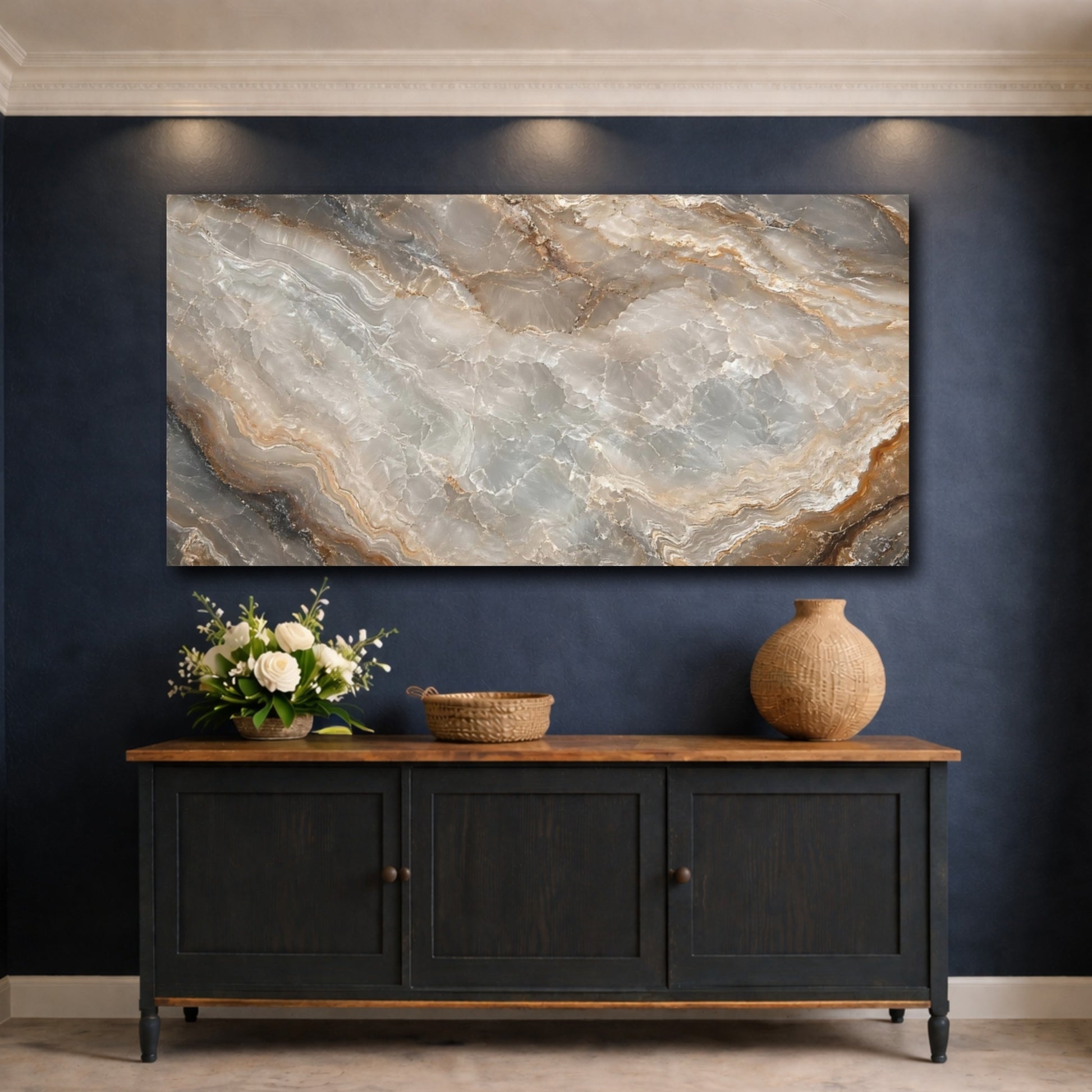 Mockup 4. Nature Marble Texture Grey And Brown Marble shown as stretched canvas wall art