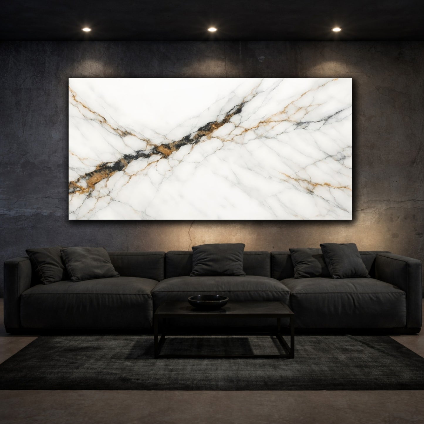 Mockup 2. Nature Marble White Gold Black Marble shown as stretched canvas wall art