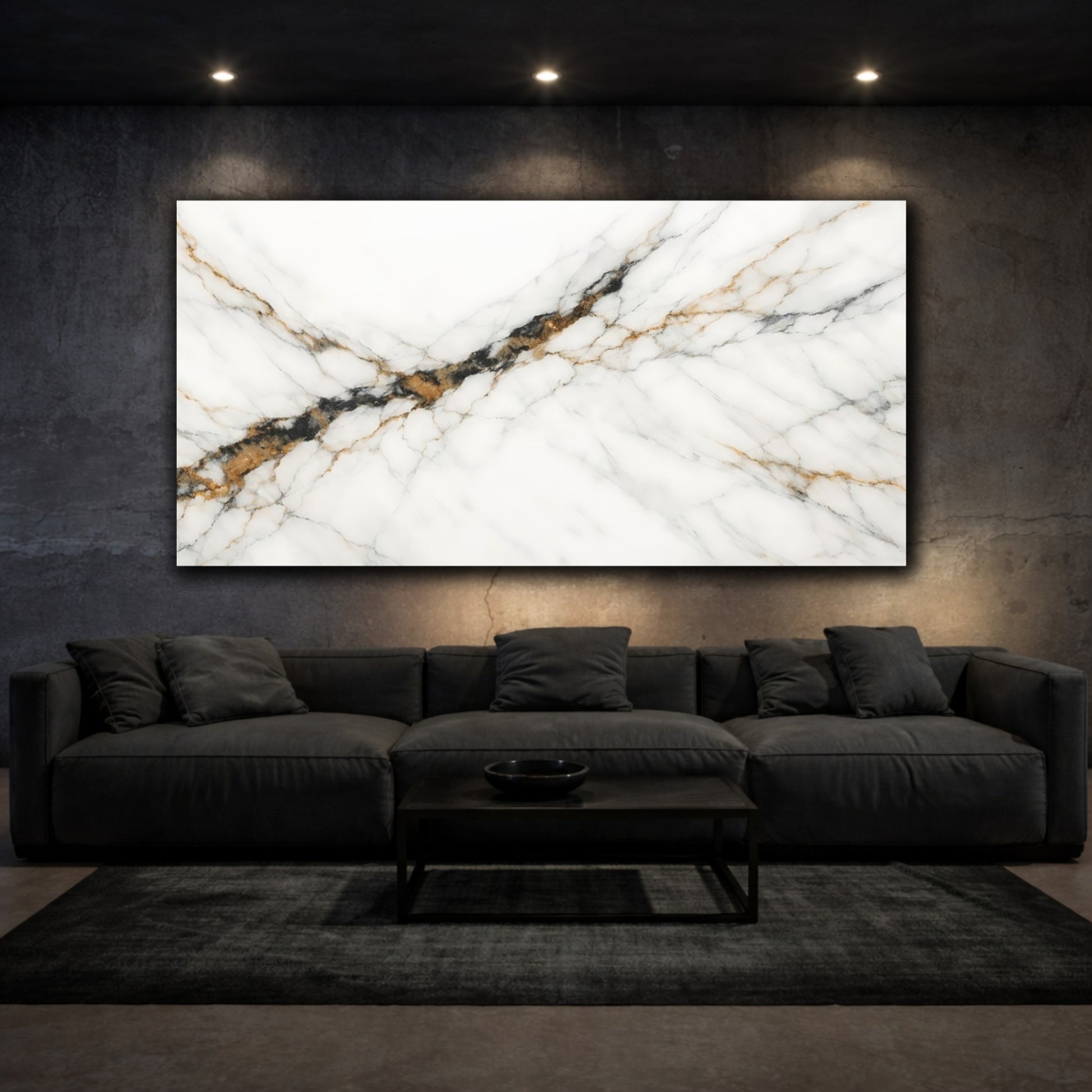 Mockup 2. Nature Marble White Gold Black Marble shown as stretched canvas wall art