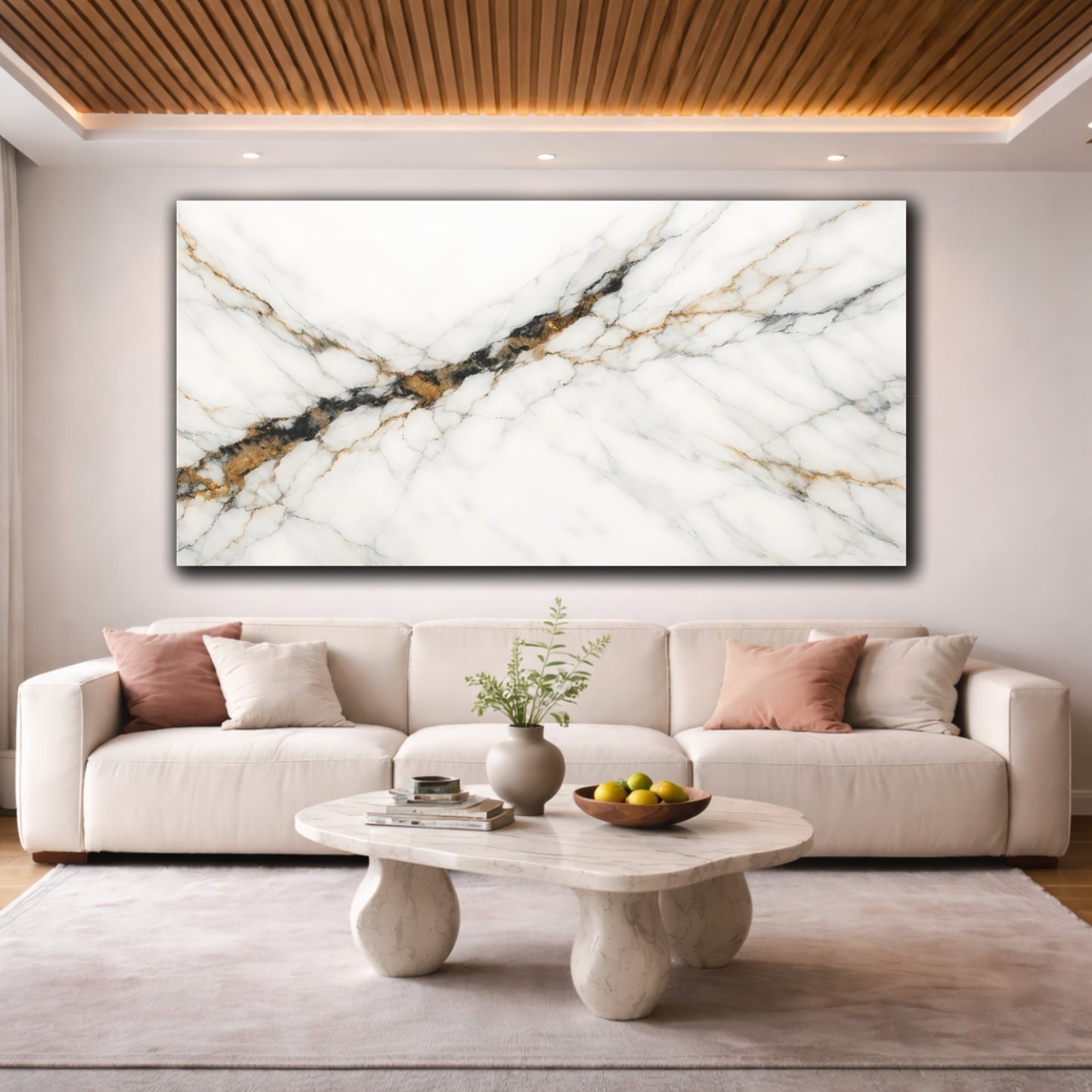 Mockup 3. Nature Marble White Gold Black Marble shown as stretched canvas wall art