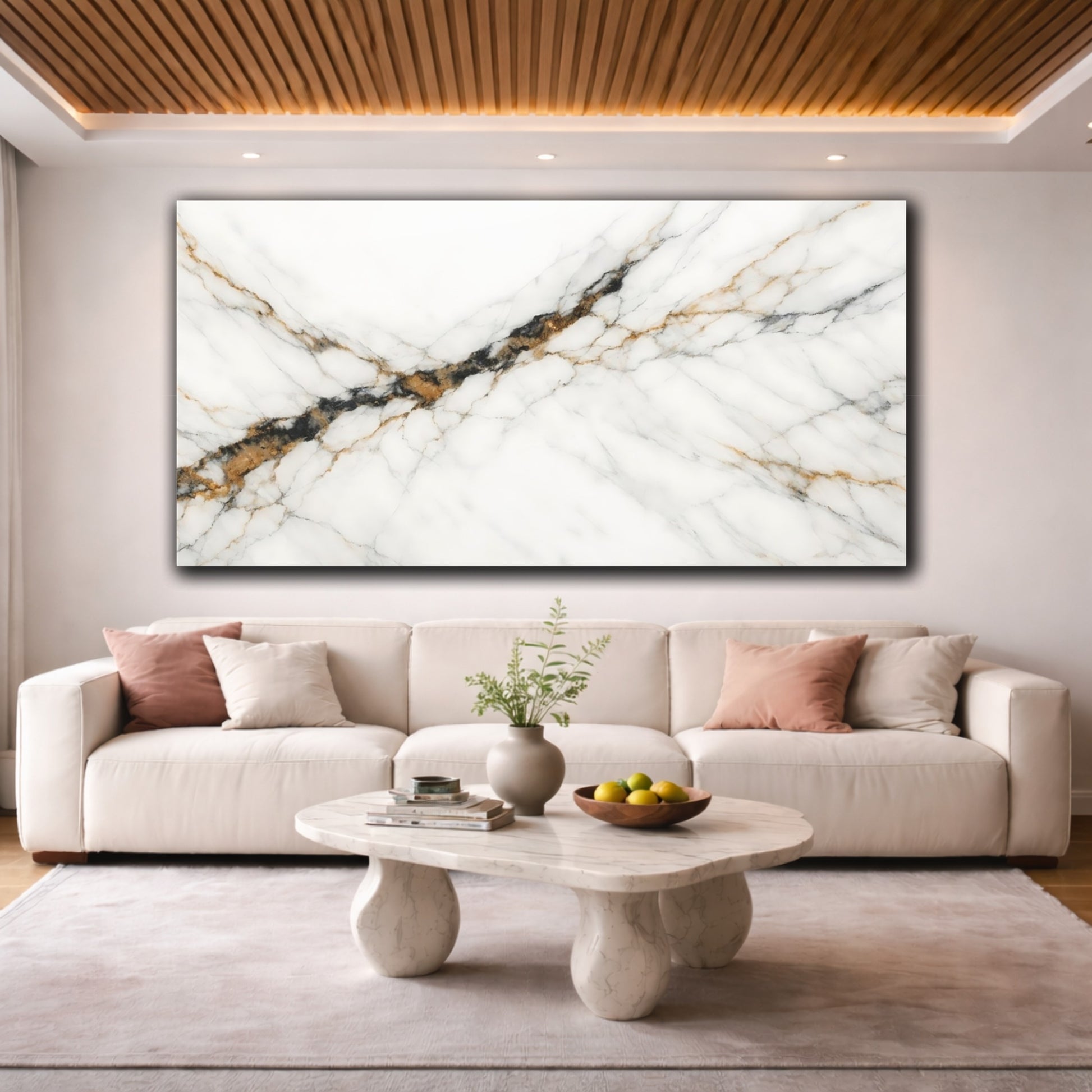 Mockup 3. Nature Marble White Gold Black Marble shown as stretched canvas wall art