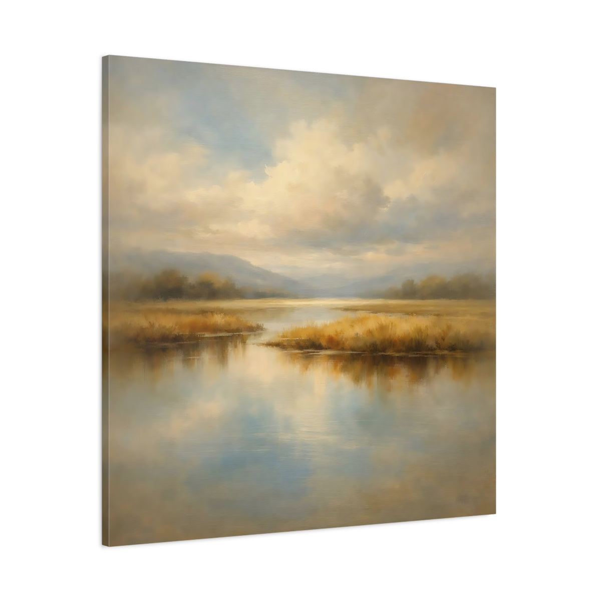 Main Mockup. Nature Marsh Landscape Misty Marsh shown as stretched canvas wall art