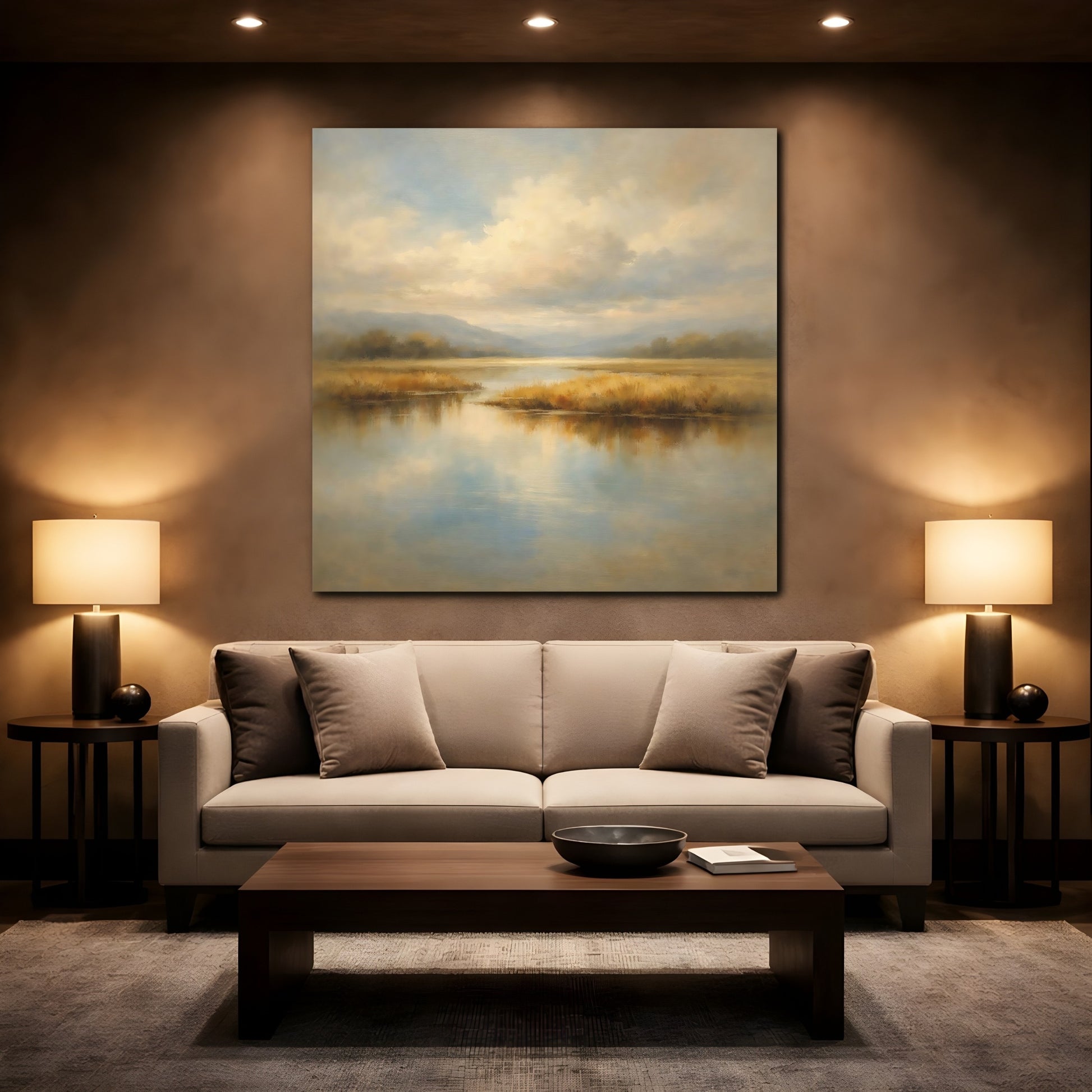 Mockup 2. Nature Marsh Landscape Misty Marsh shown as stretched canvas wall art
