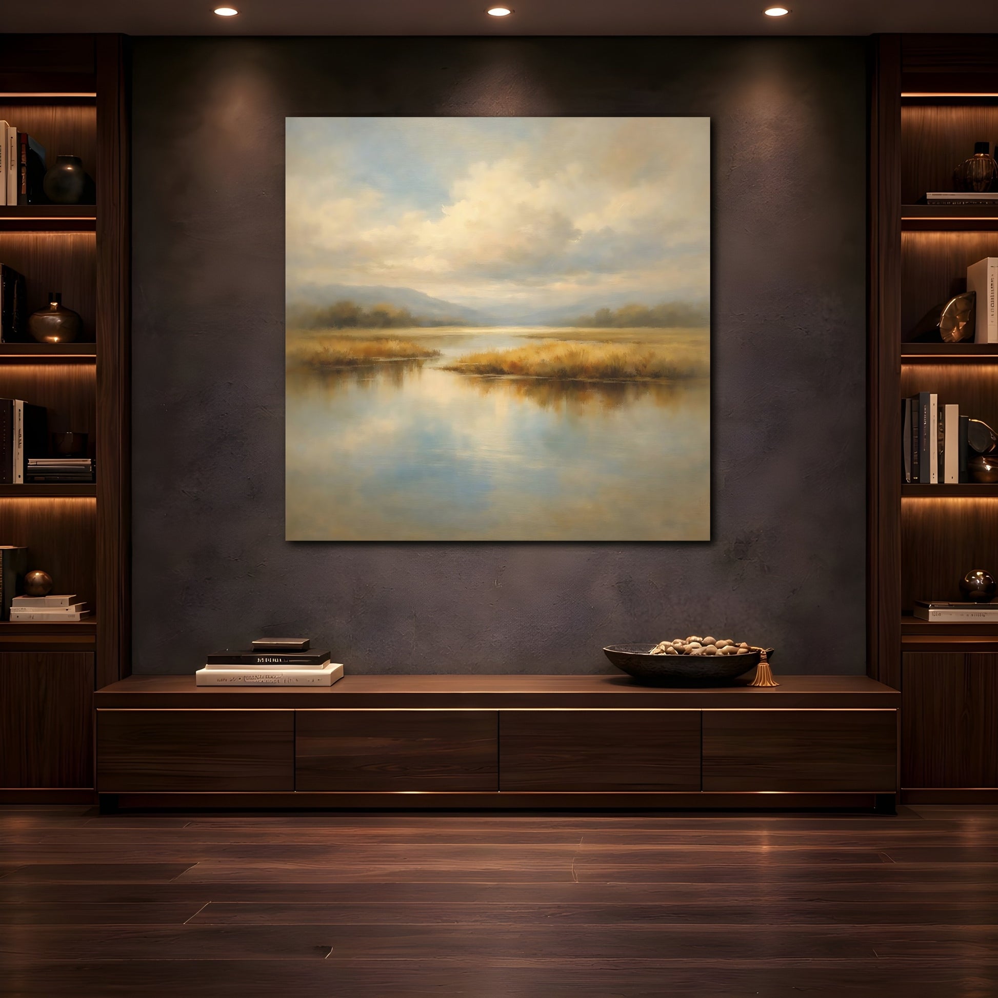 Mockup 4. Nature Marsh Landscape Misty Marsh shown as stretched canvas wall art