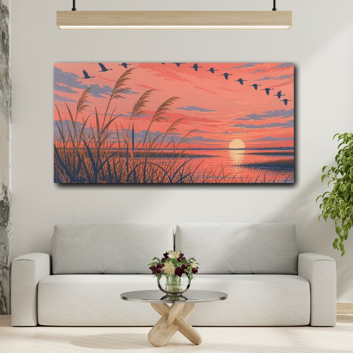 Mockup 2. Nature Marsh Reeds At Sunset shown as canvas print