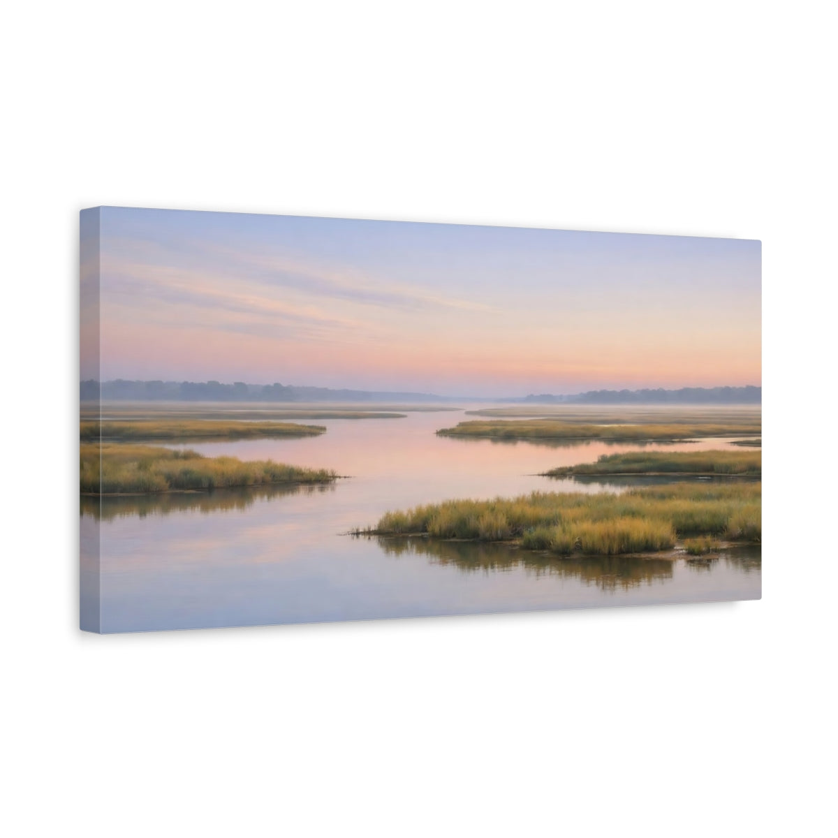 Side Mockup 3. Nature Marshland Pastel Marshland shown as stretched canvas wall art