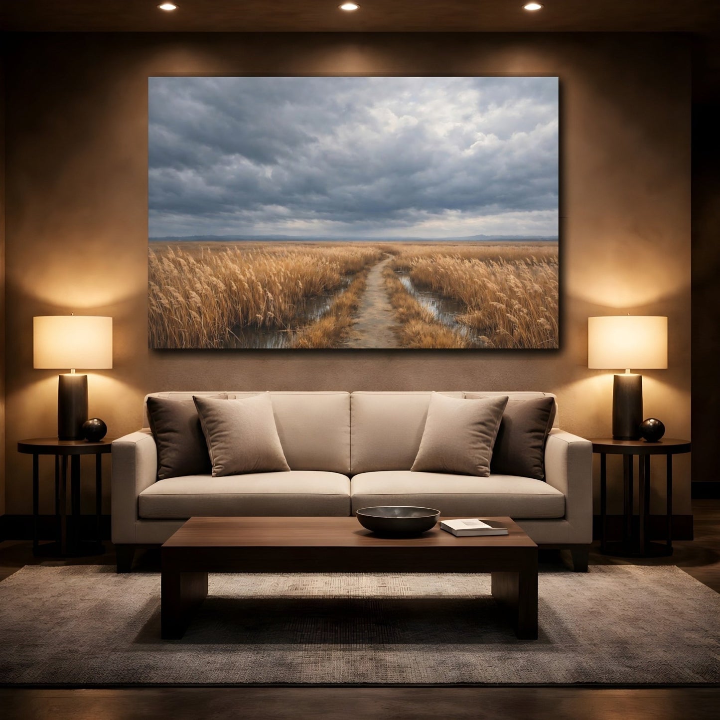 Nature Marshland Path Golden Reeds Landscape - Canvas Wall Art Print - YesArtYes