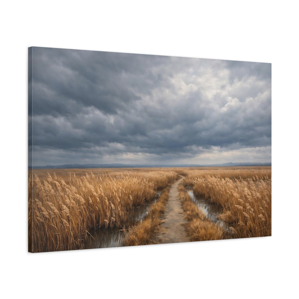 Nature Marshland Path Golden Reeds Landscape - Canvas Wall Art Print - YesArtYes