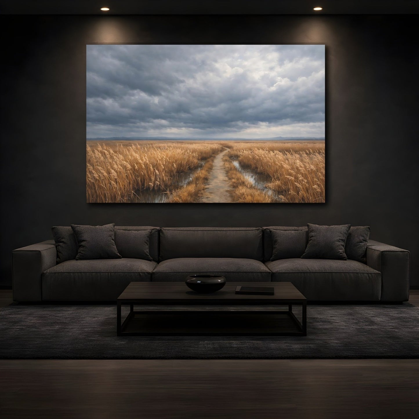Nature Marshland Path Golden Reeds Landscape - Canvas Wall Art Print - YesArtYes