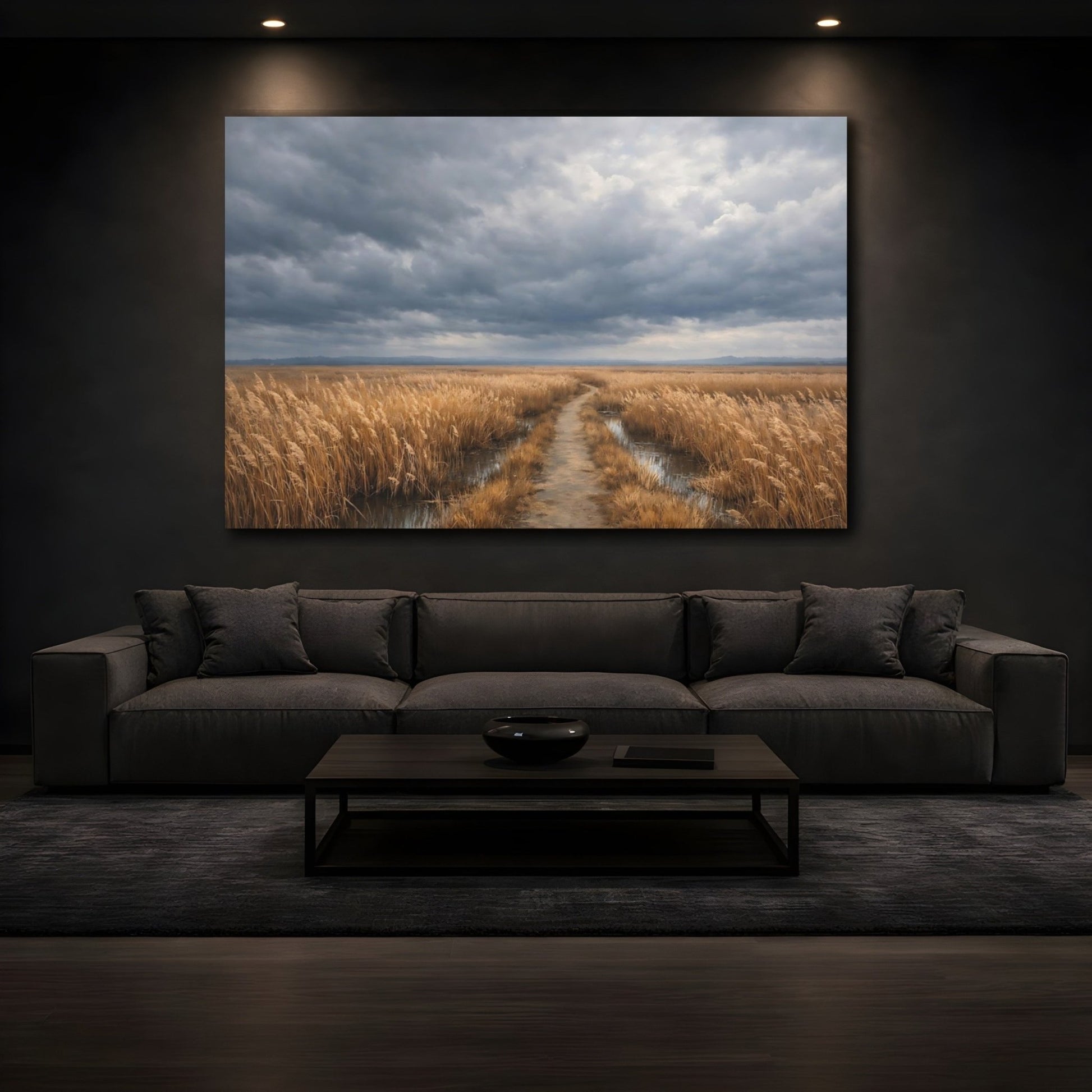 Nature Marshland Path Golden Reeds Landscape - Canvas Wall Art Print - YesArtYes