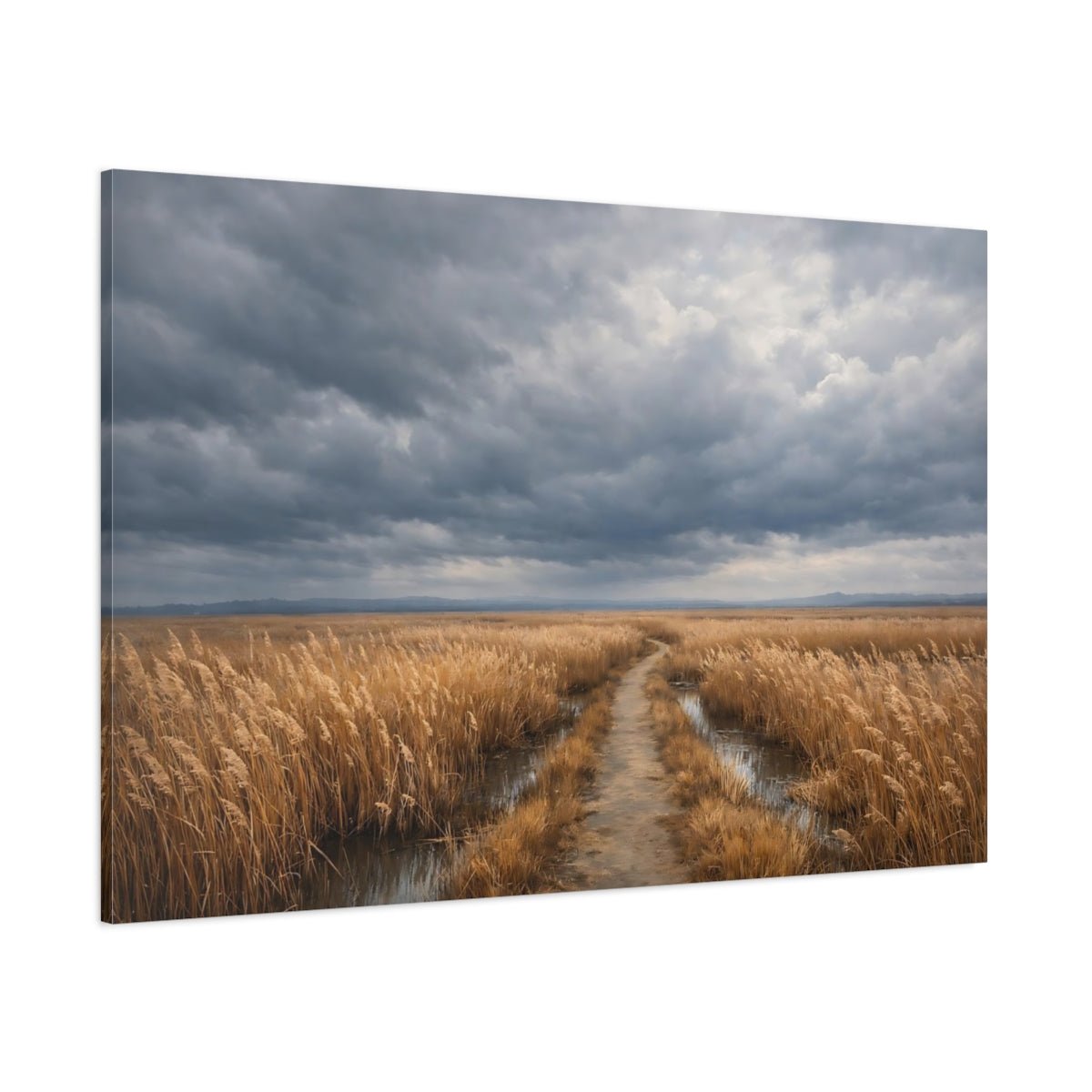 Nature Marshland Path Golden Reeds Landscape - Canvas Wall Art Print - YesArtYes