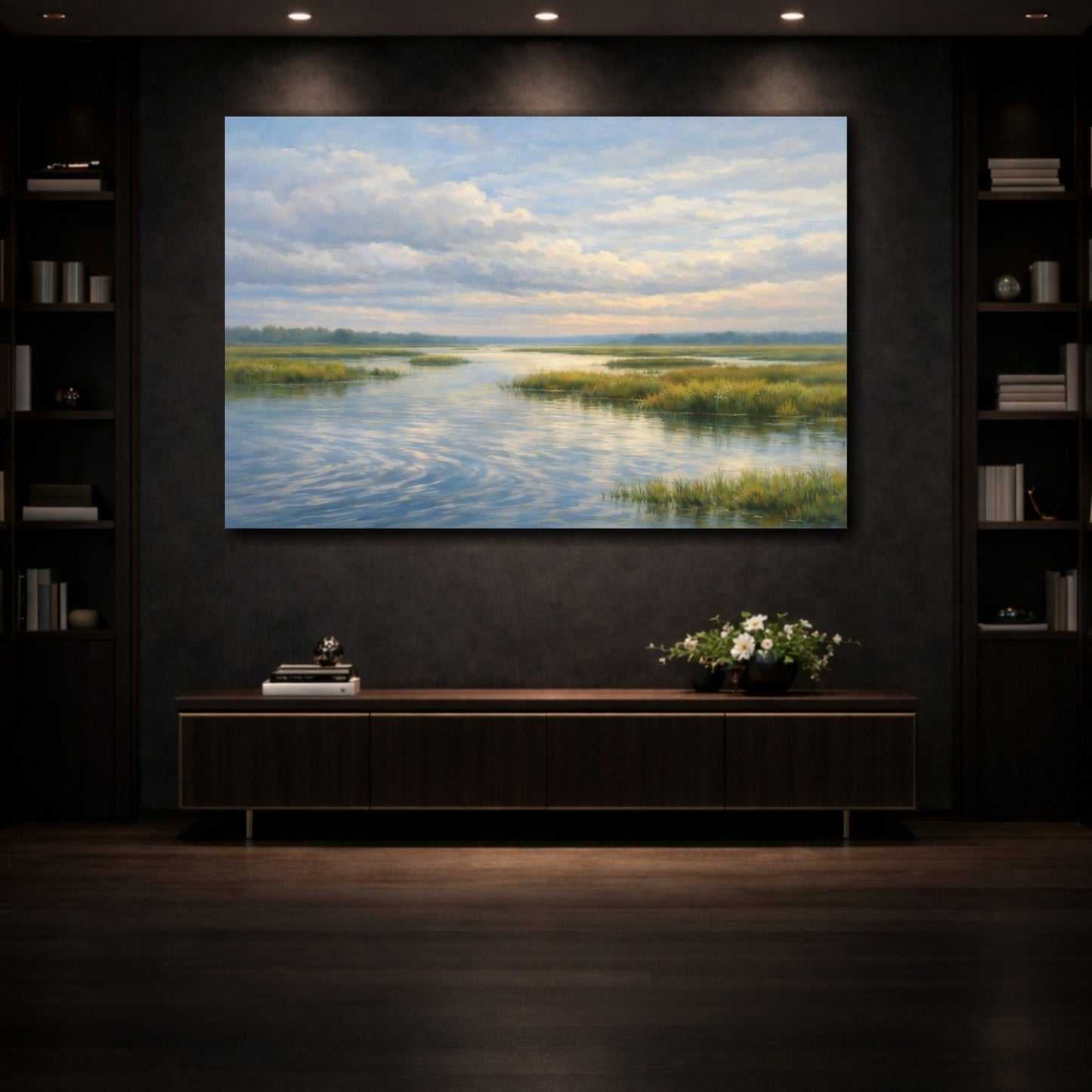 Nature Marshland River Blue And Green - Canvas Wall Art Print - YesArtYes