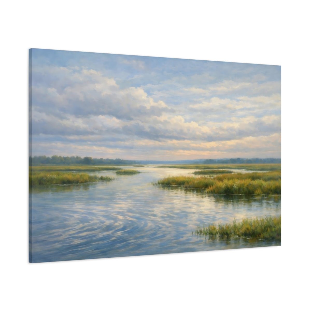 Nature Marshland River Blue And Green - Canvas Wall Art Print - YesArtYes