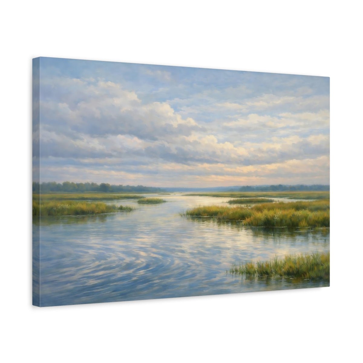 Nature Marshland River Blue And Green - Canvas Wall Art Print - YesArtYes