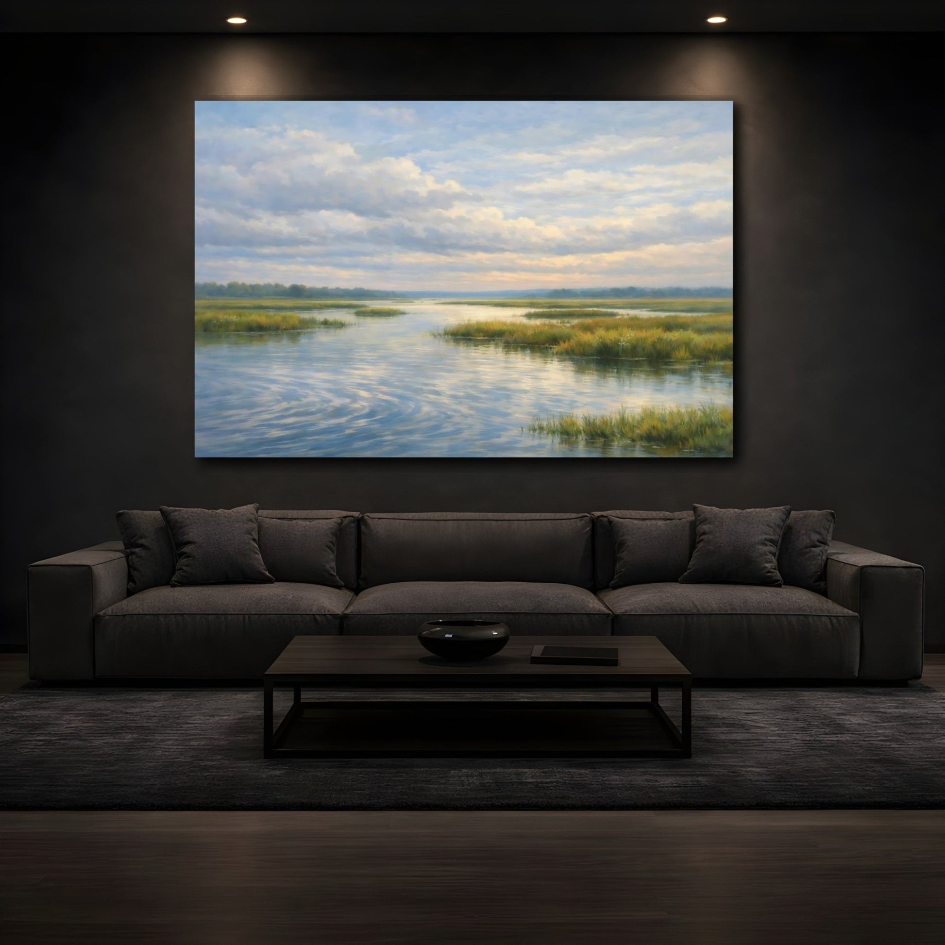 Nature Marshland River Blue And Green - Canvas Wall Art Print - YesArtYes