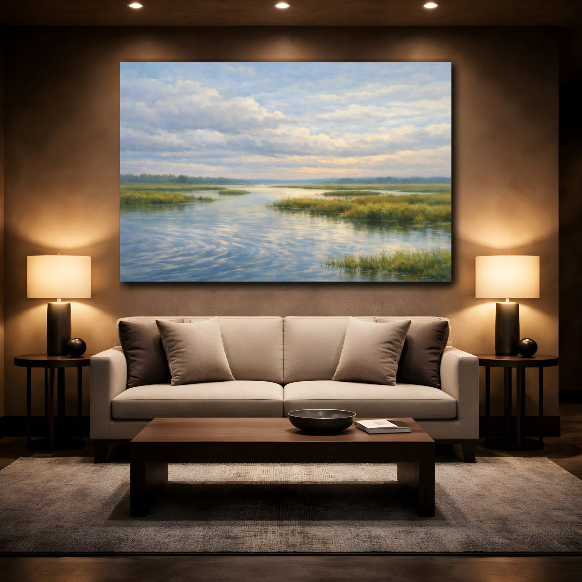 Nature Marshland River Blue And Green - Canvas Wall Art Print - YesArtYes