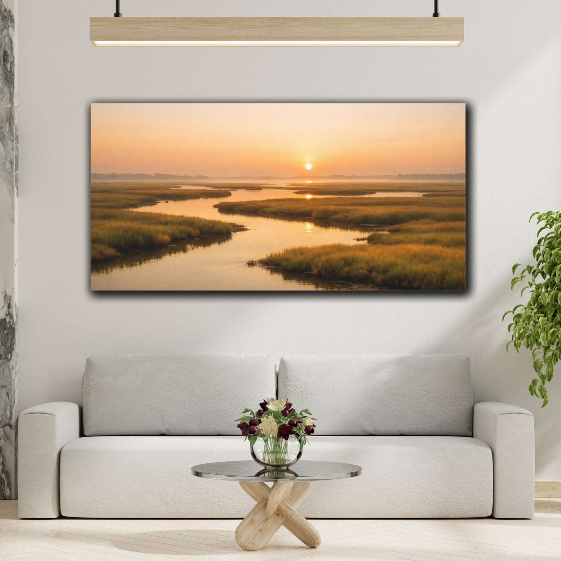 Nature Marshlands Golden Marsh Sunset - Canvas Wall Art Print - YesArtYes