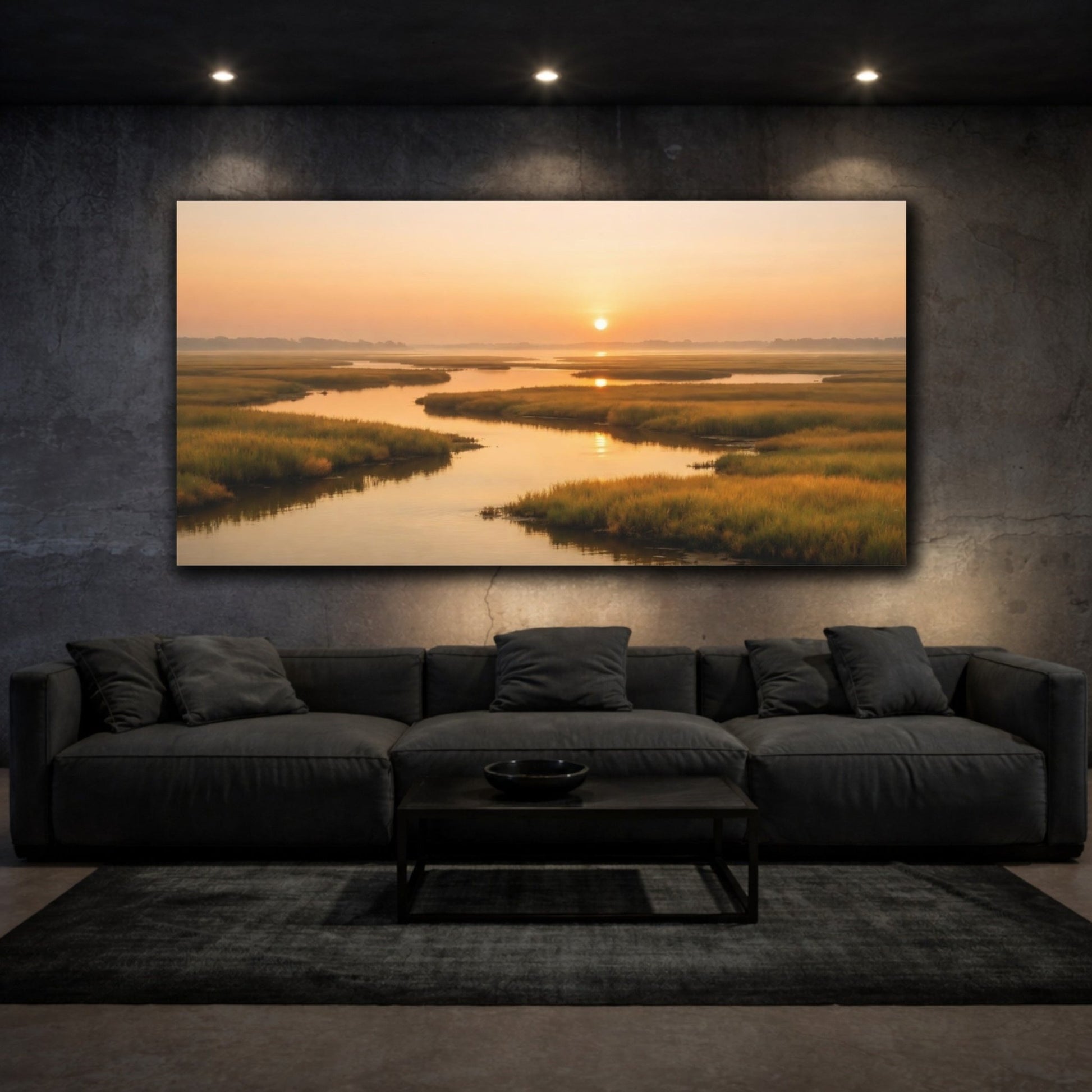 Nature Marshlands Golden Marsh Sunset - Canvas Wall Art Print - YesArtYes