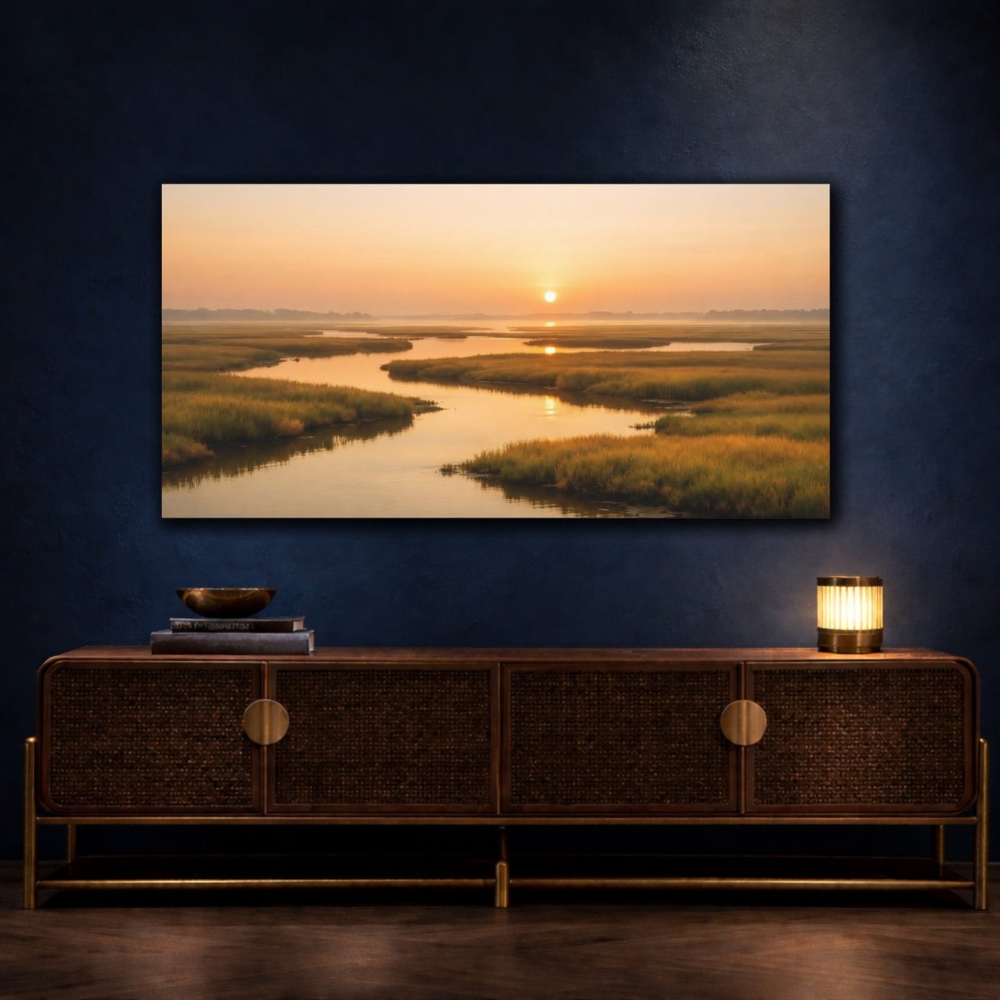 Nature Marshlands Golden Marsh Sunset - Canvas Wall Art Print - YesArtYes