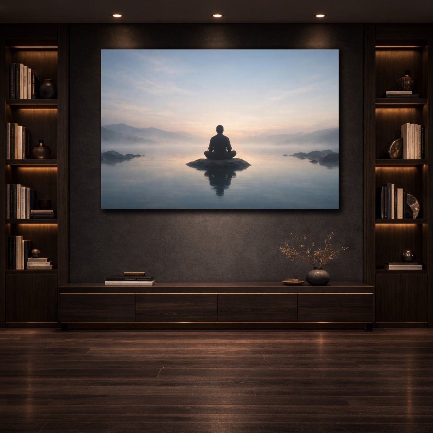 Nature Meditator Misty Lake Meditation - Canvas Wall Art Print - YesArtYes