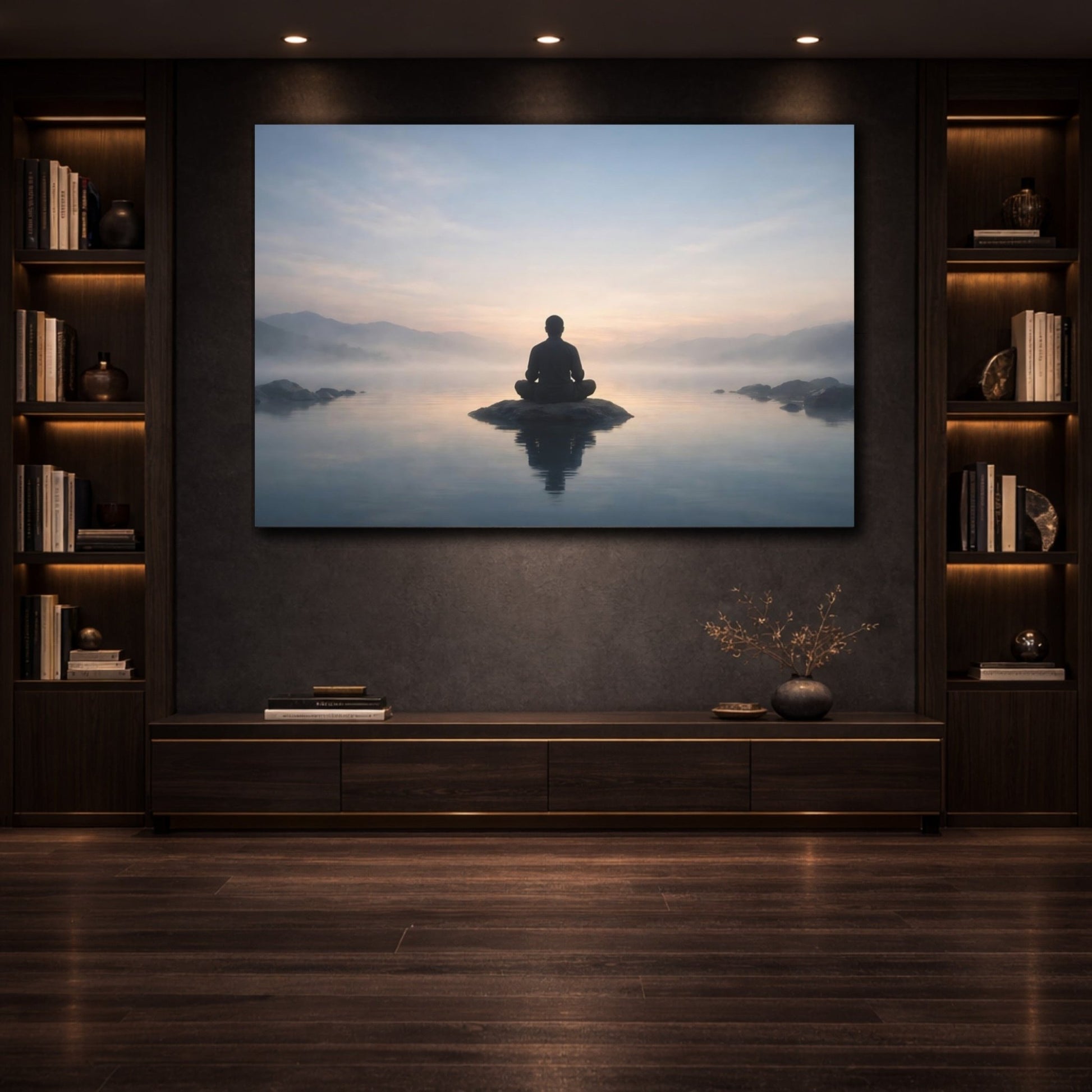 Nature Meditator Misty Lake Meditation - Canvas Wall Art Print - YesArtYes