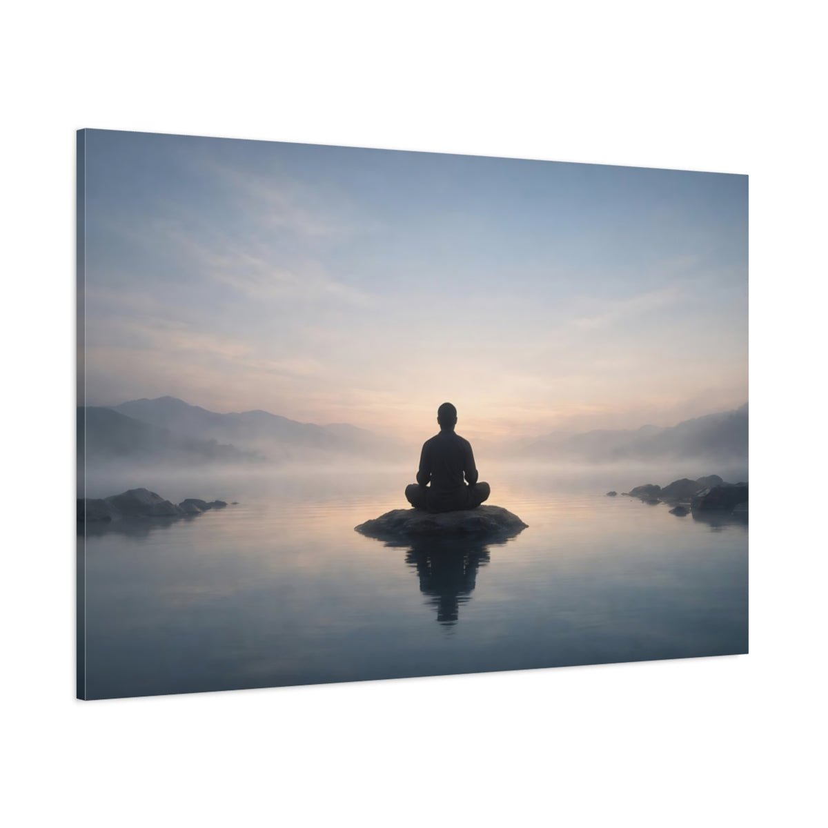 Nature Meditator Misty Lake Meditation - Canvas Wall Art Print - YesArtYes