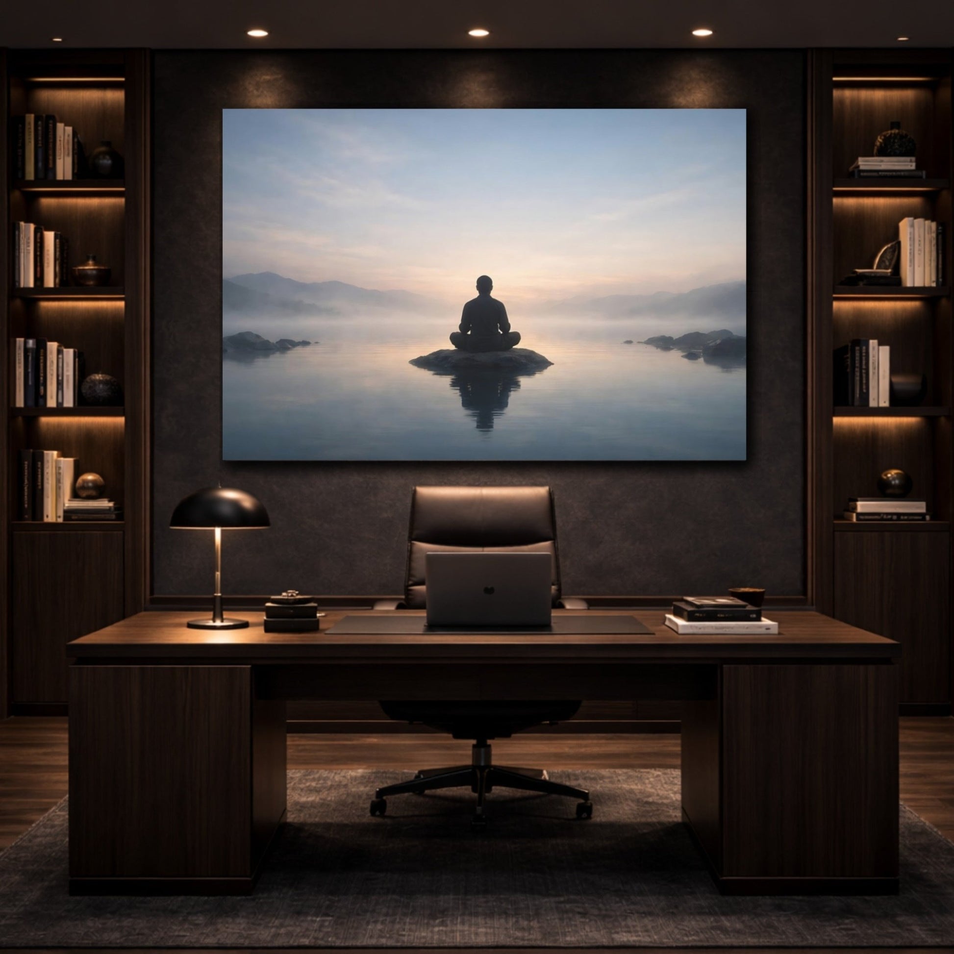 Nature Meditator Misty Lake Meditation - Canvas Wall Art Print - YesArtYes