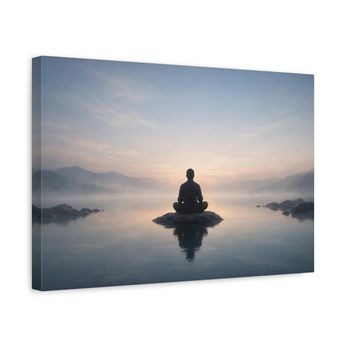 Nature Meditator Misty Lake Meditation - Canvas Wall Art Print - YesArtYes